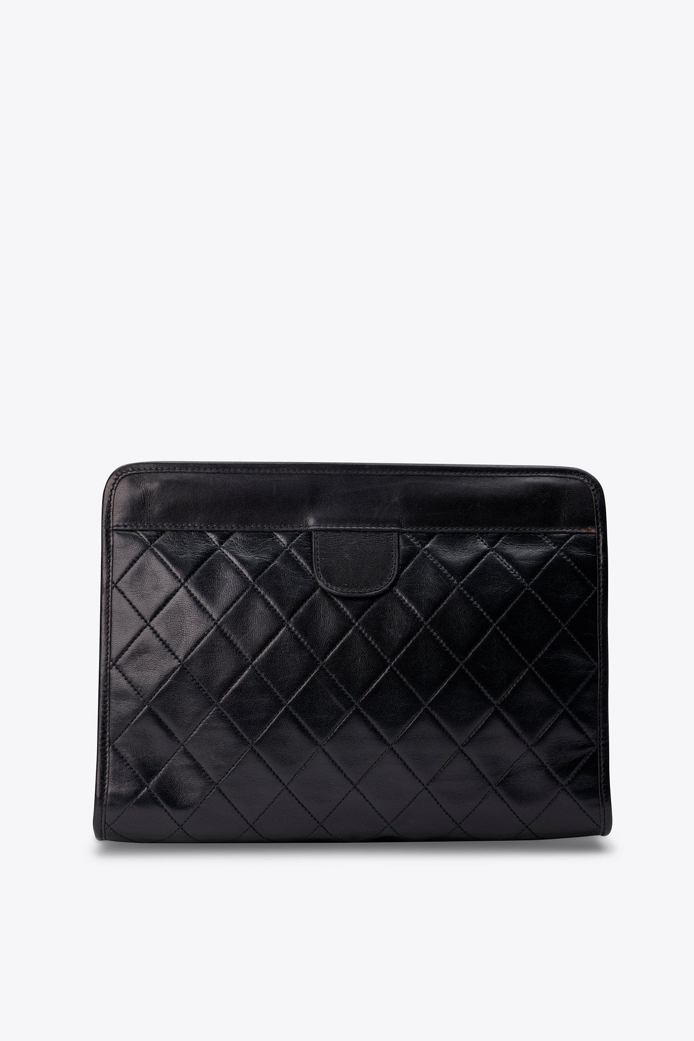 Vintage Chanel Black Leather Clutch Bag Small With Gold Hardware