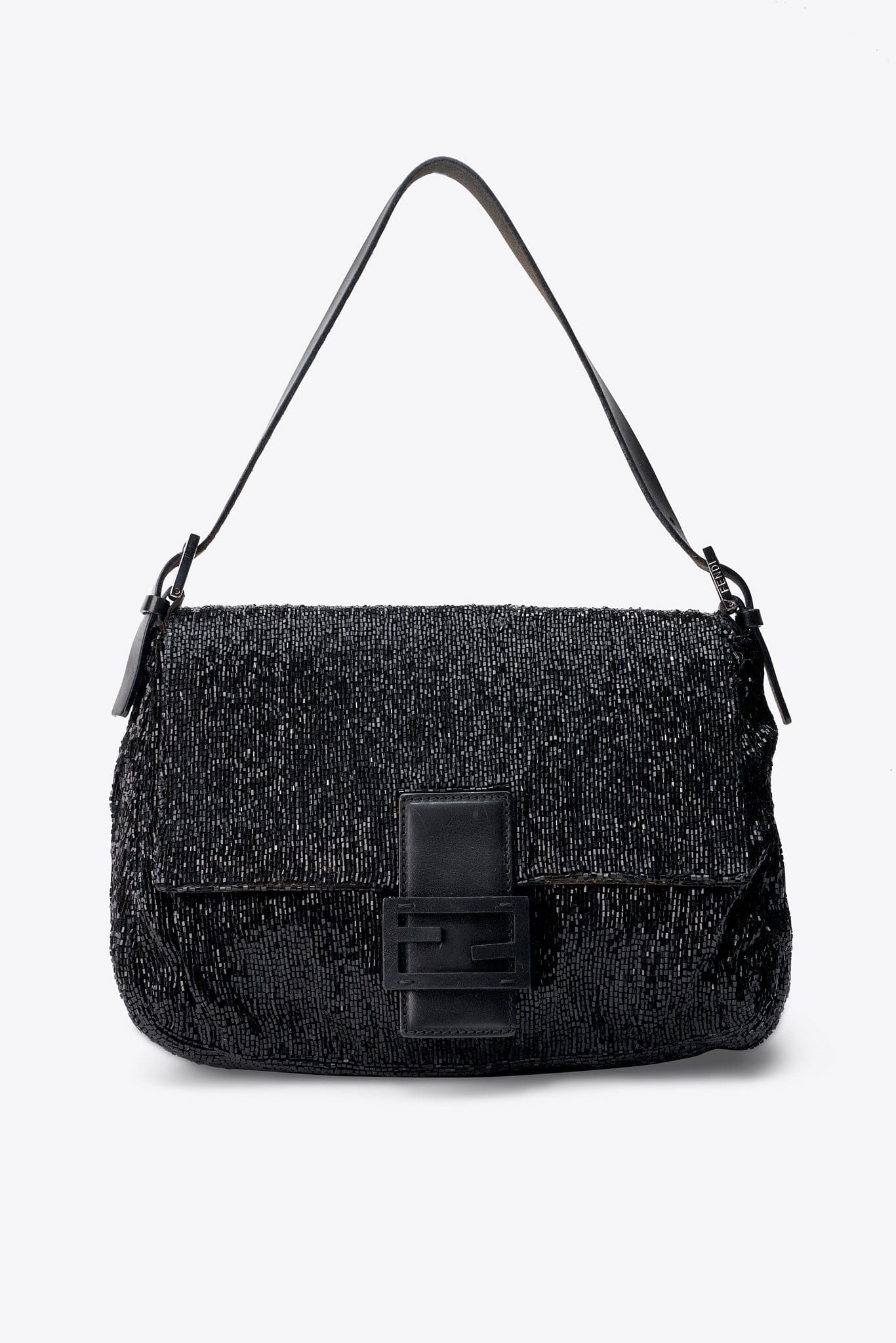 Vintage Fendi Mamma Baguette Black Sequin Shoulder Bag