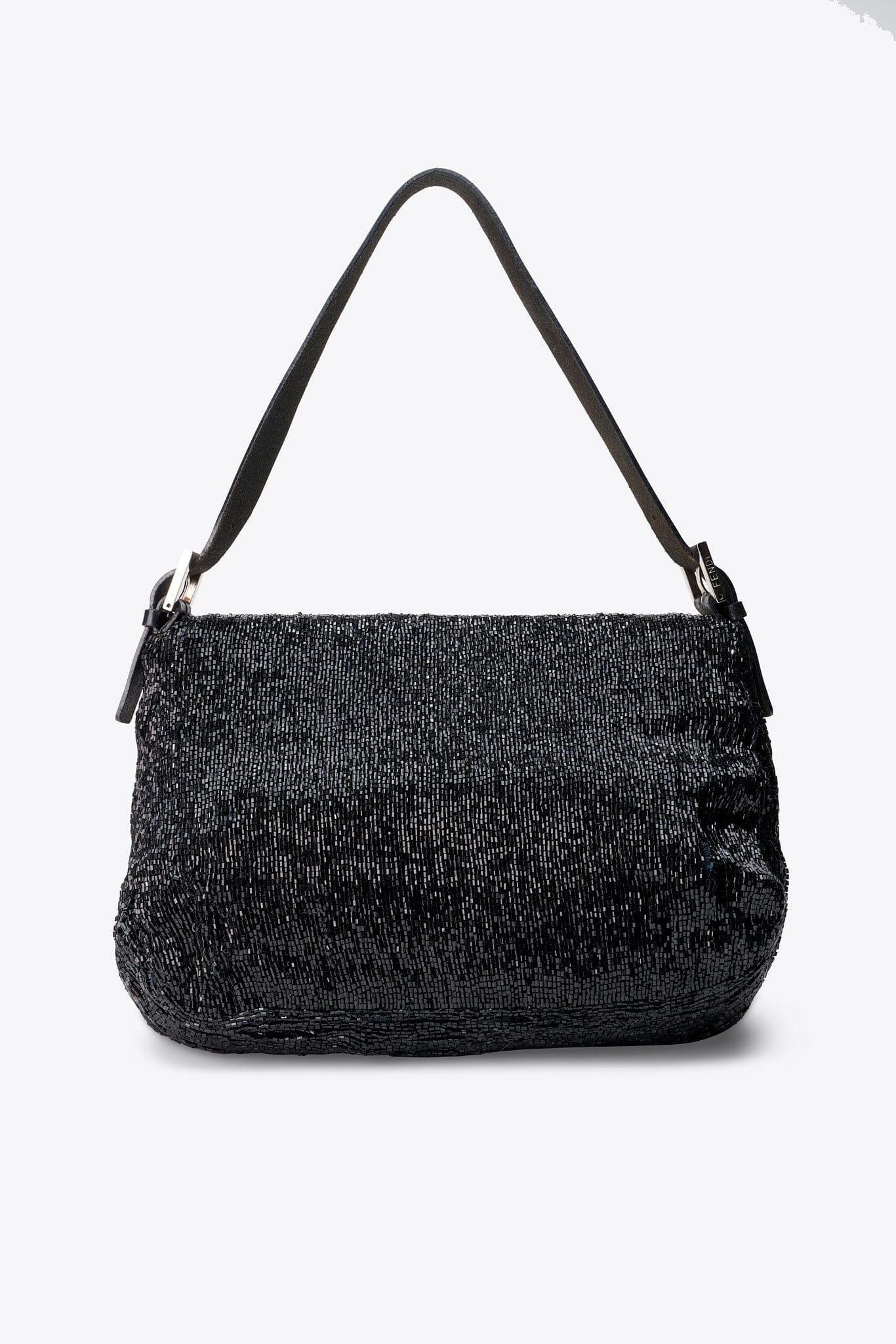 Vintage Fendi Mamma Baguette Black Sequin Shoulder Bag