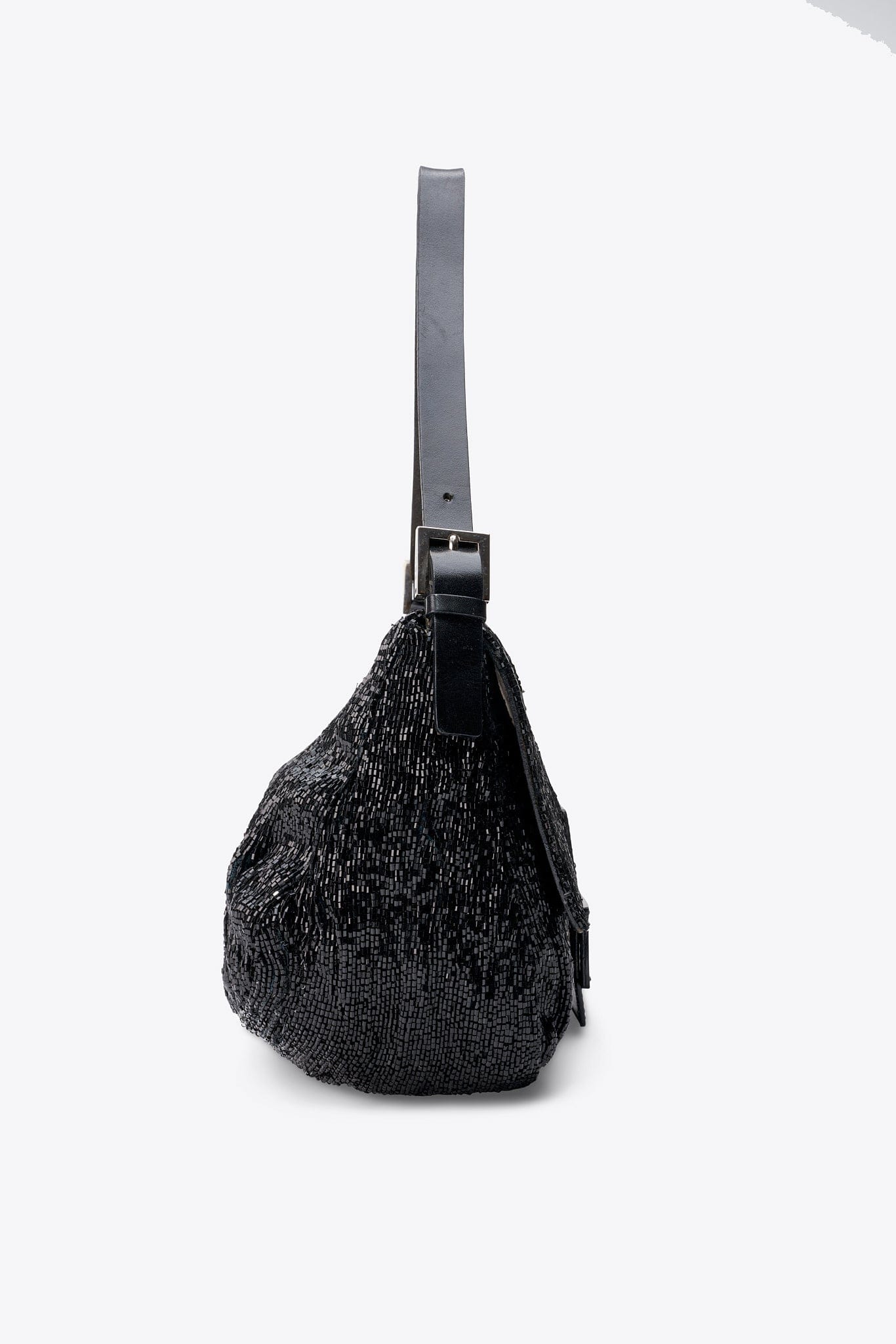 Vintage Fendi Mamma Baguette Black Sequin Shoulder Bag