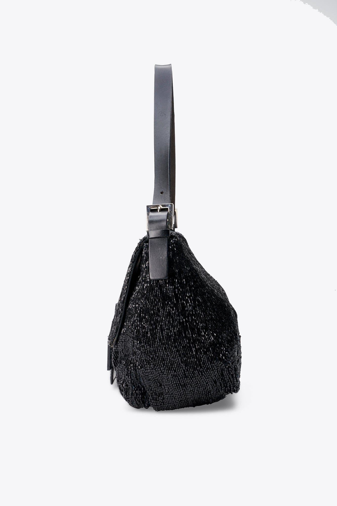 Vintage Fendi Mamma Baguette Black Sequin Shoulder Bag