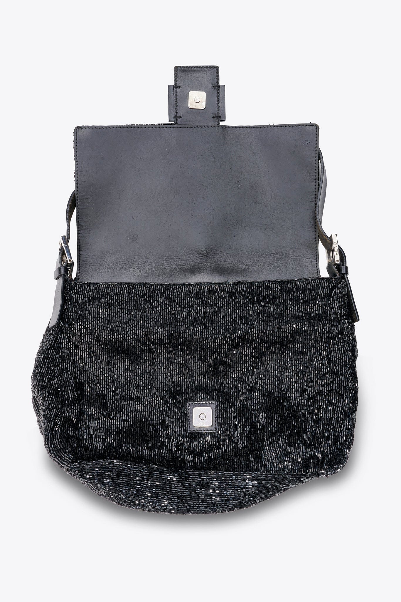 Vintage Fendi Mamma Baguette Black Sequin Shoulder Bag