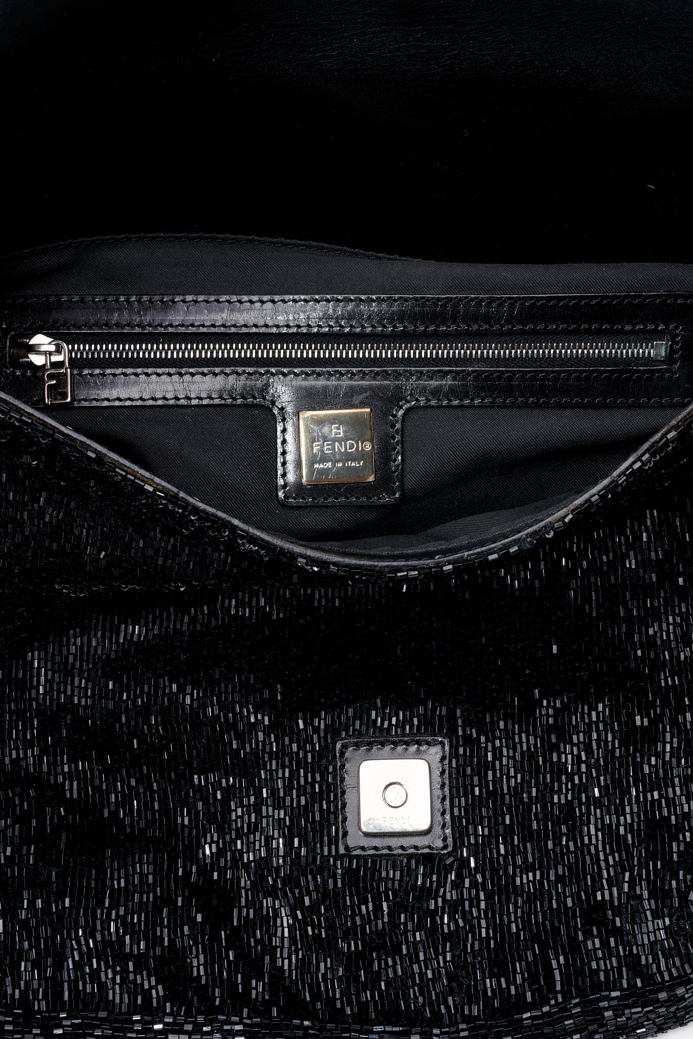 Vintage Fendi Mamma Baguette Black Sequin Shoulder Bag
