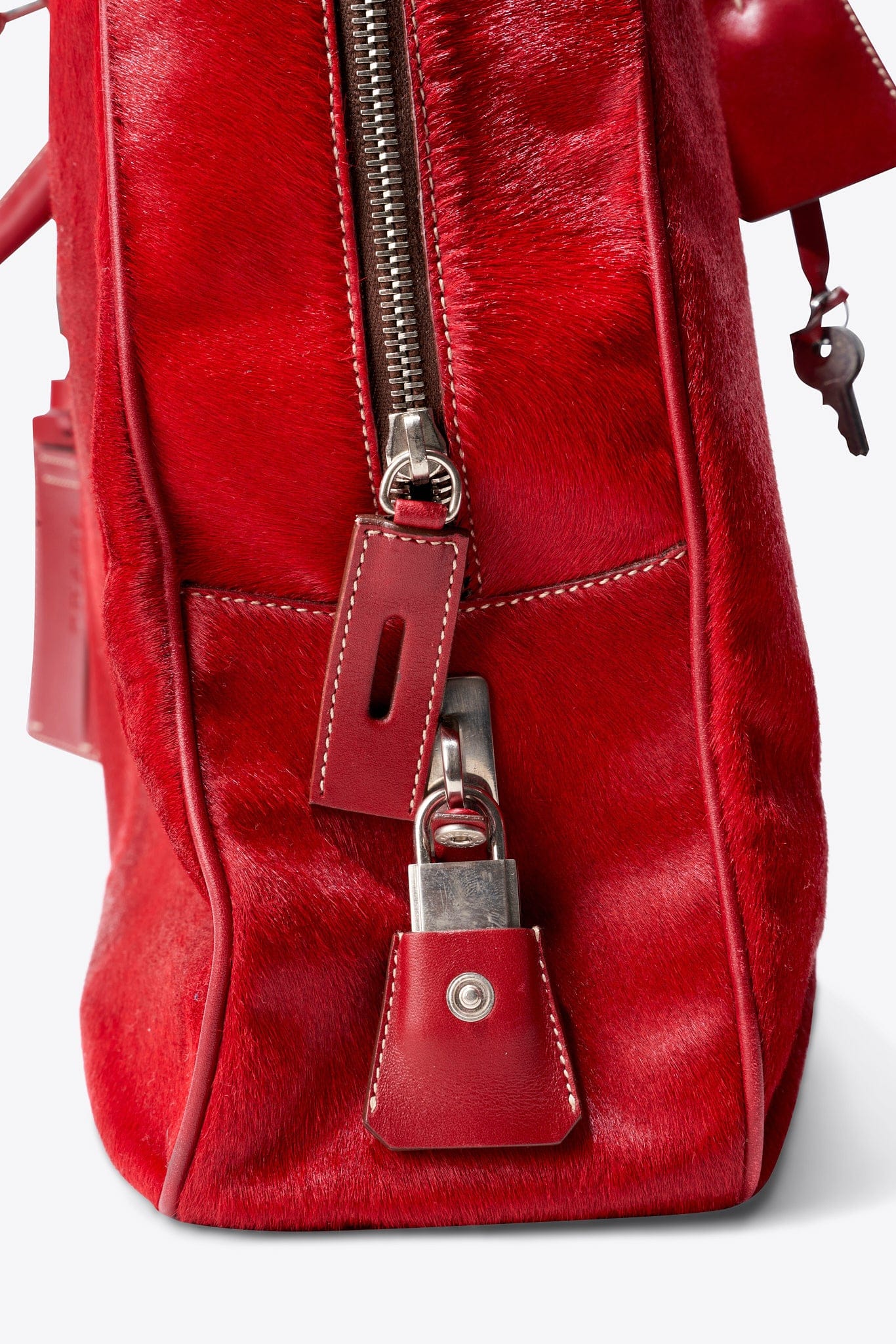 Vintage Prada Red Calf Hair Shoulder Bag