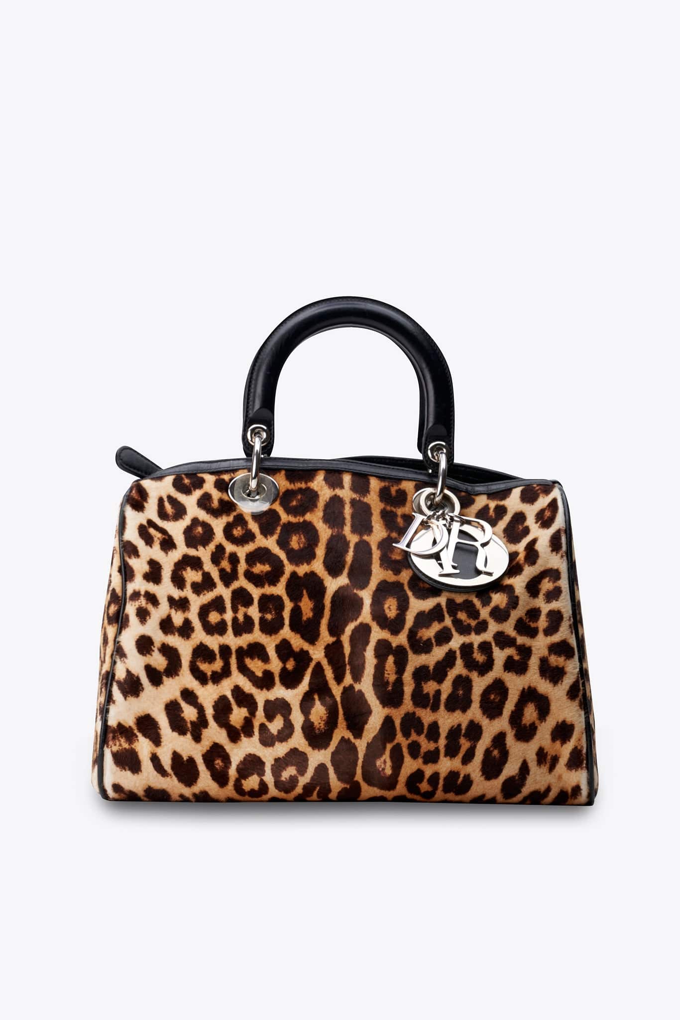 Christian Dior Vintage Leopard Calf Hair Top Handle Bag