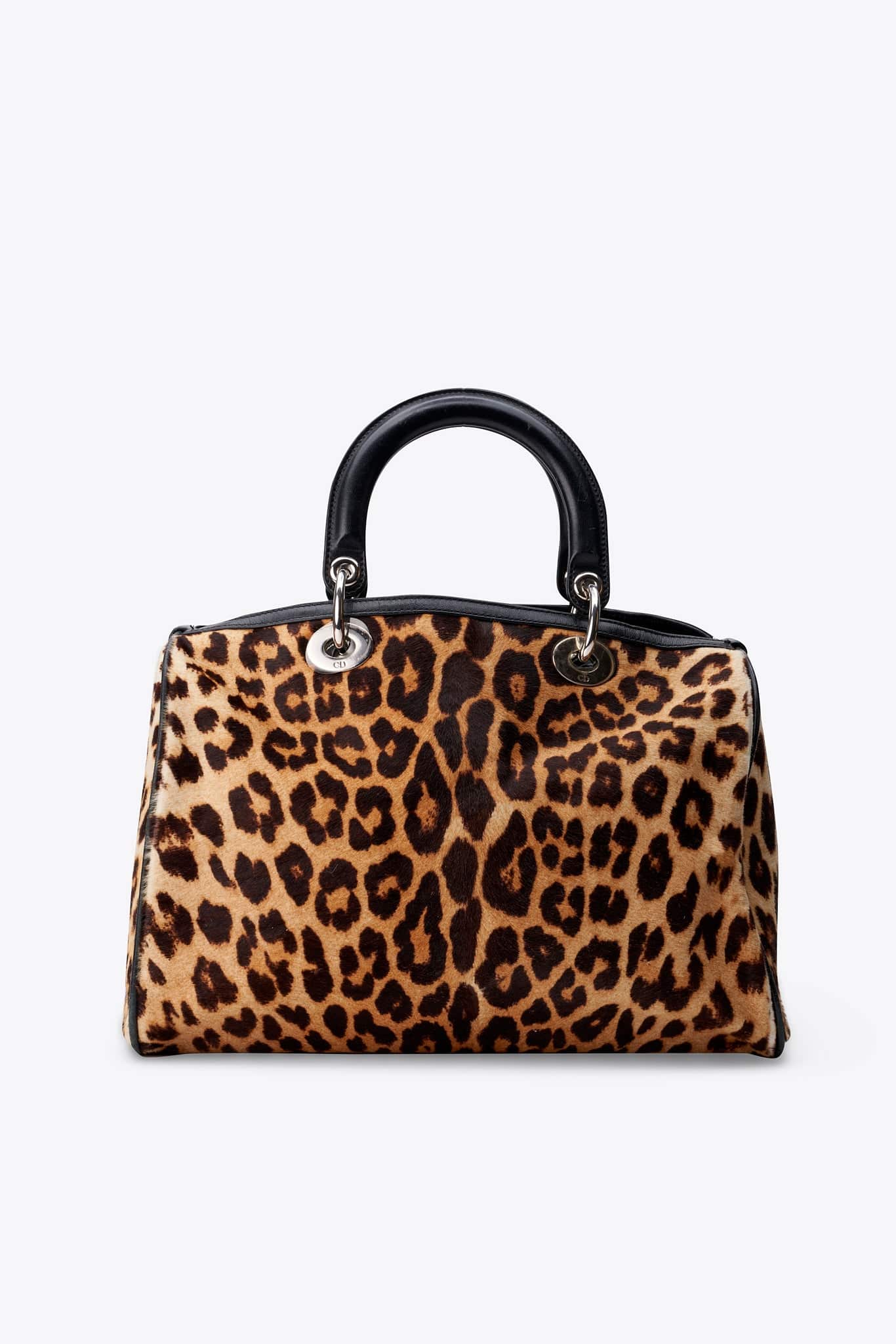 Christian Dior Vintage Leopard Calf Hair Top Handle Bag