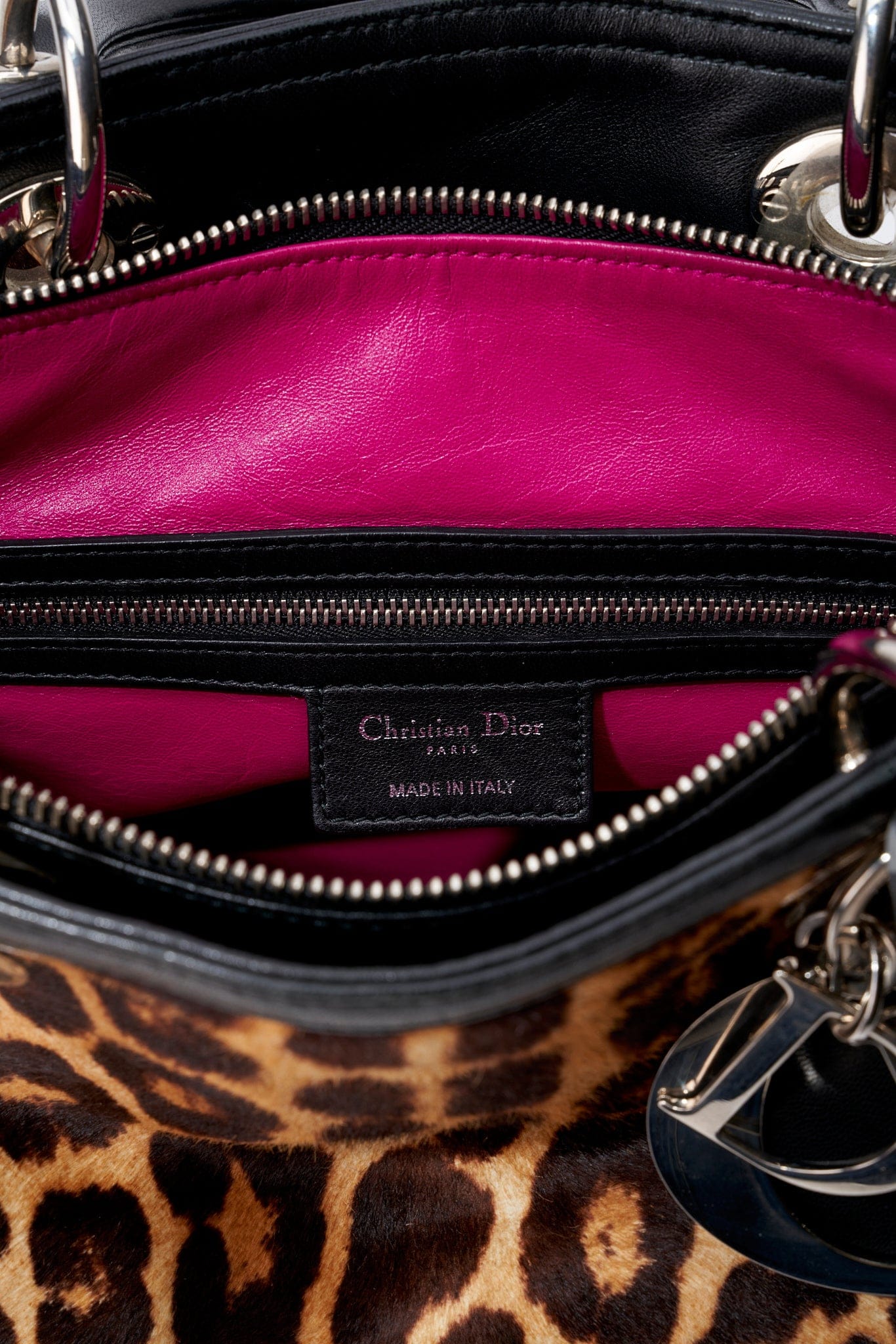 Christian Dior Vintage Leopard Calf Hair Top Handle Bag