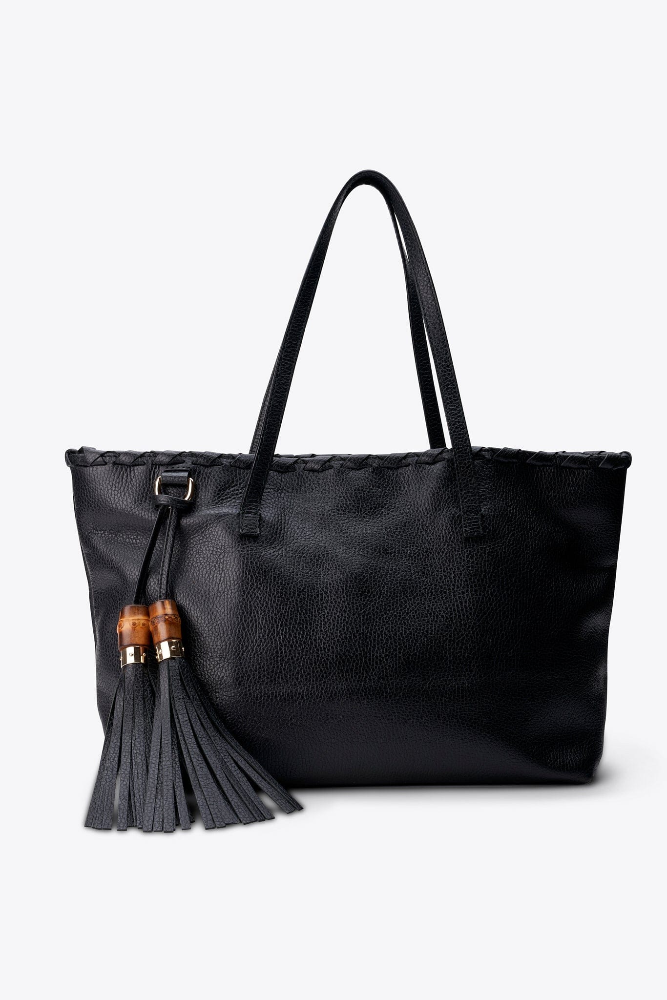 Vintage Gucci Black Leather Tote Bag With Tassel