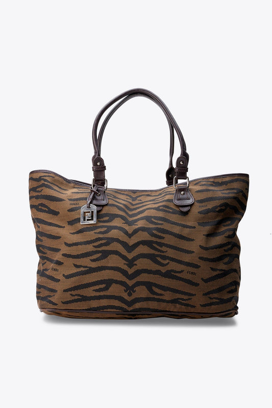 Vintage Fendi Tiger Print Canvas Tote Bag