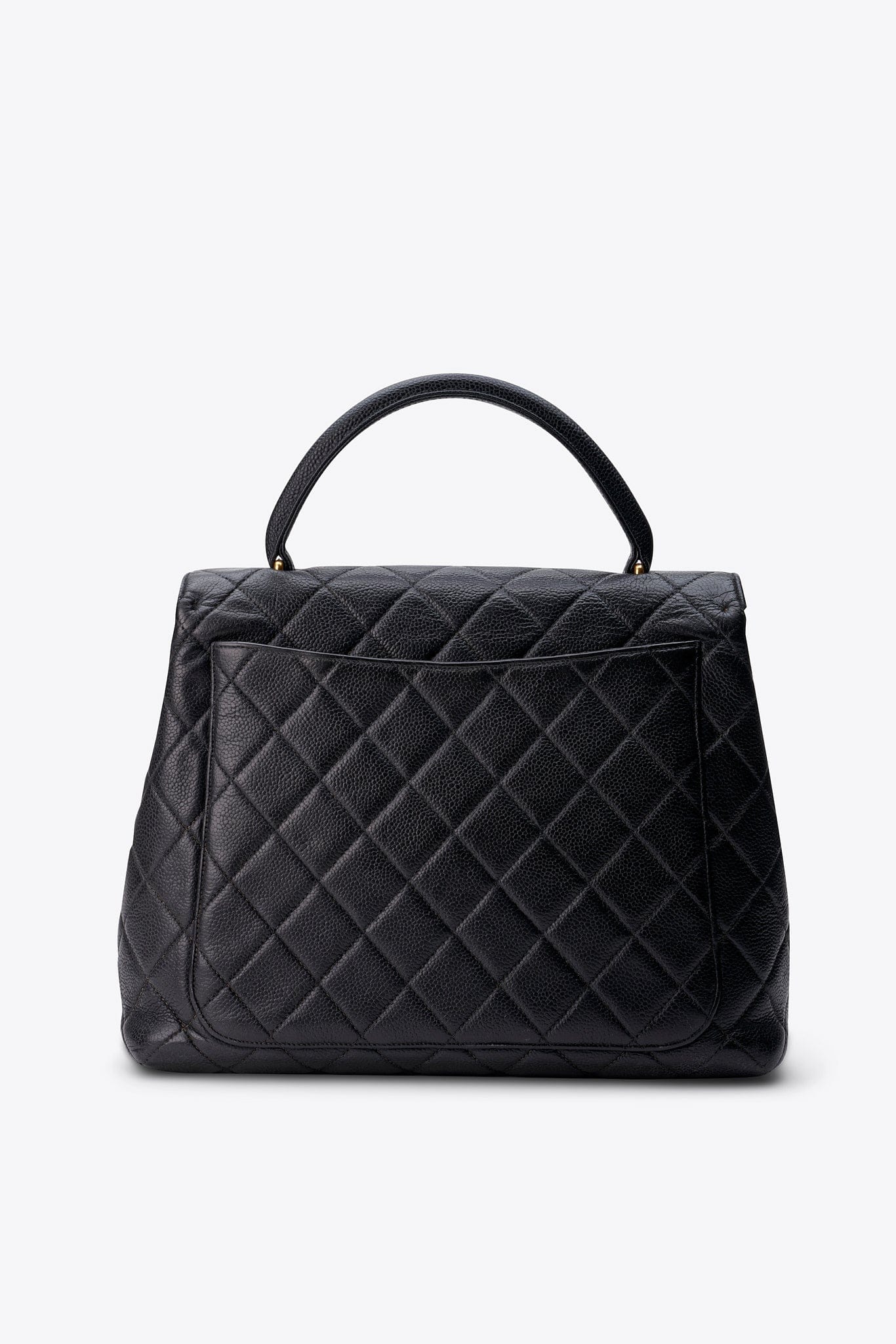 Vintage Chanel Kelly Top Handle Bag in Black Caviar Leather and 24K Gold Plated Hardware