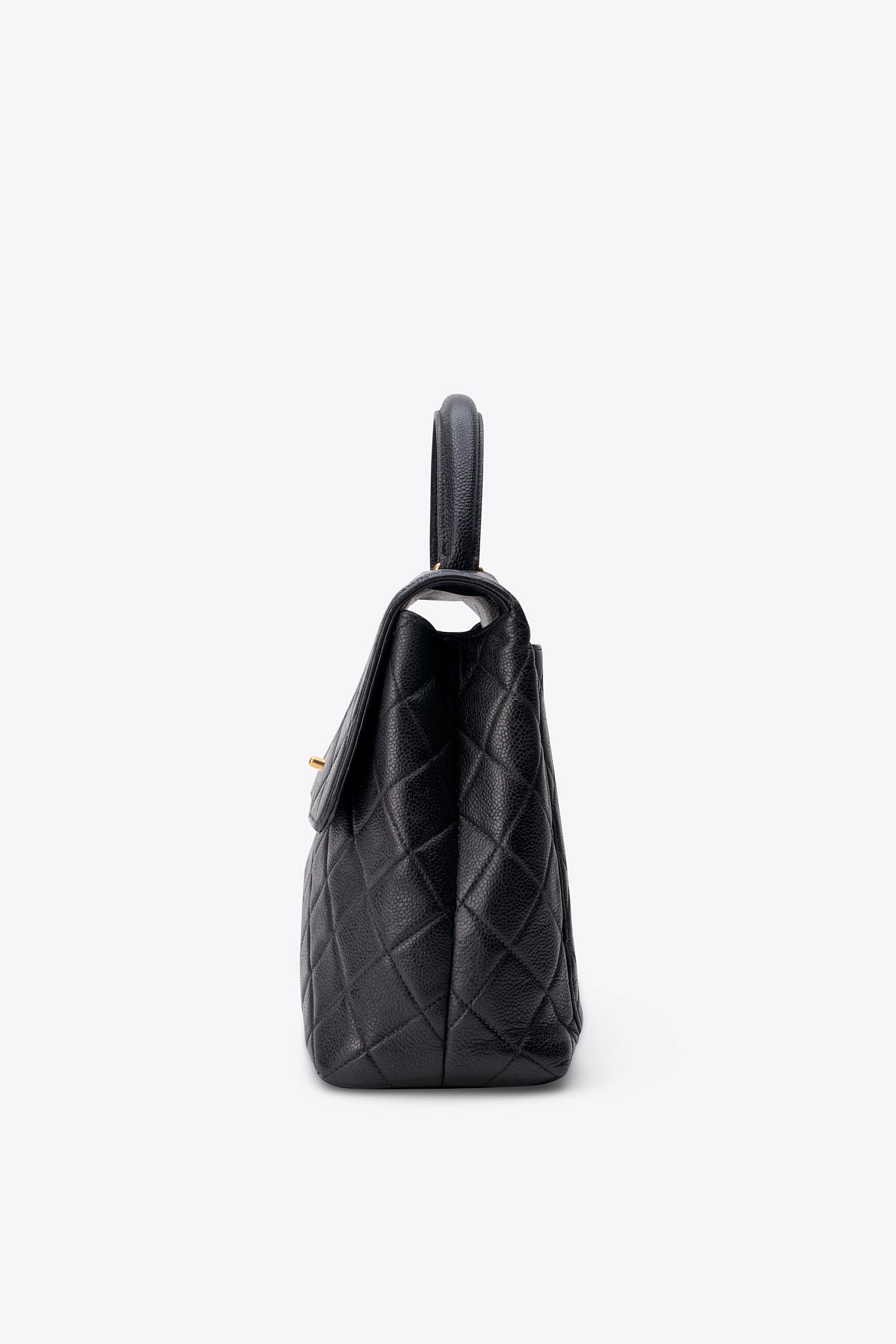 Vintage Chanel Kelly Top Handle Bag in Black Caviar Leather and 24K Gold Plated Hardware