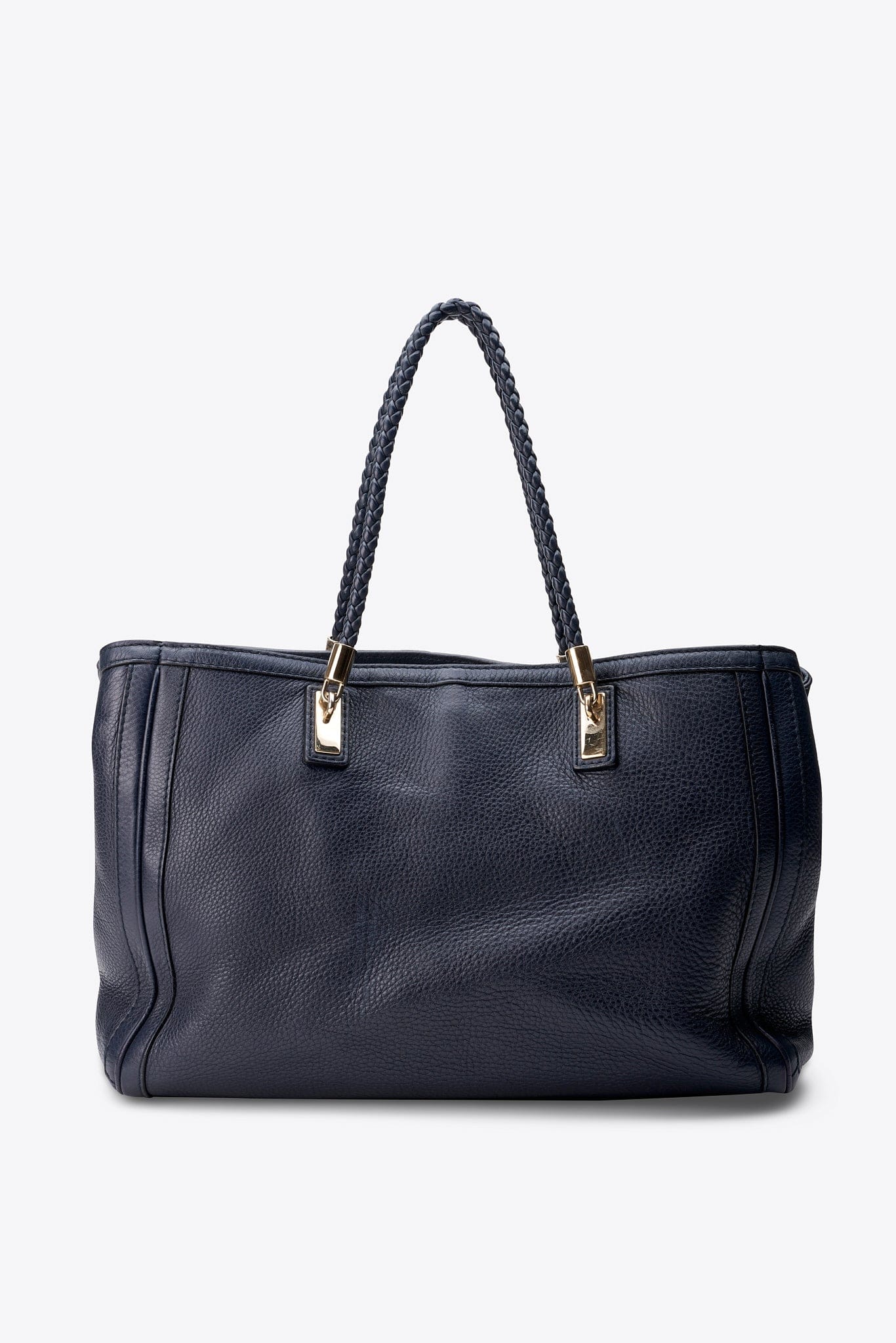 Vintage Gucci Navy Braided Strap Leather Tote Bag With Tassel