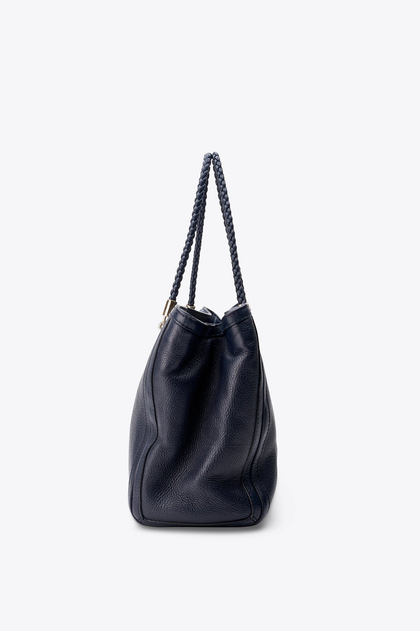 Vintage Gucci Navy Braided Strap Leather Tote Bag With Tassel