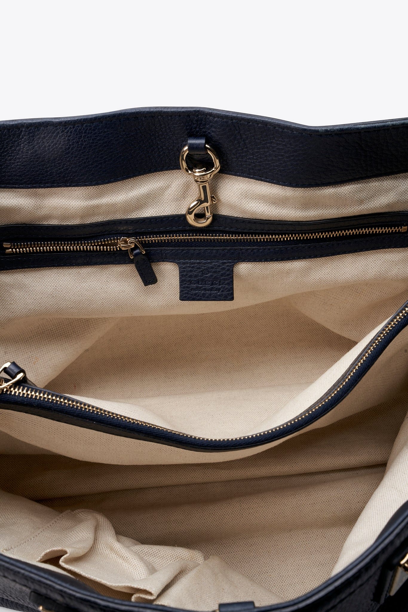 Vintage Gucci Navy Braided Strap Leather Tote Bag With Tassel