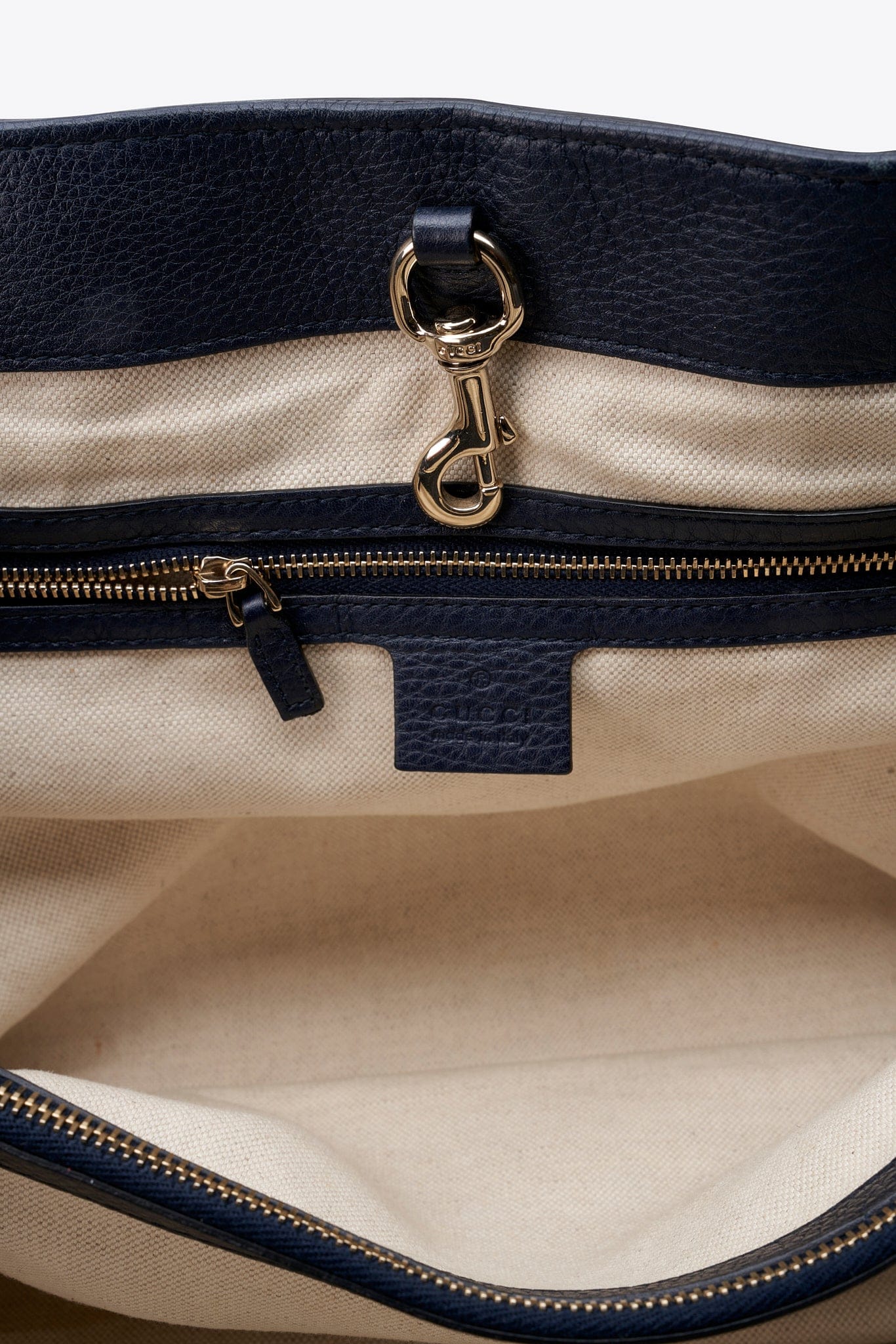 Vintage Gucci Navy Braided Strap Leather Tote Bag With Tassel