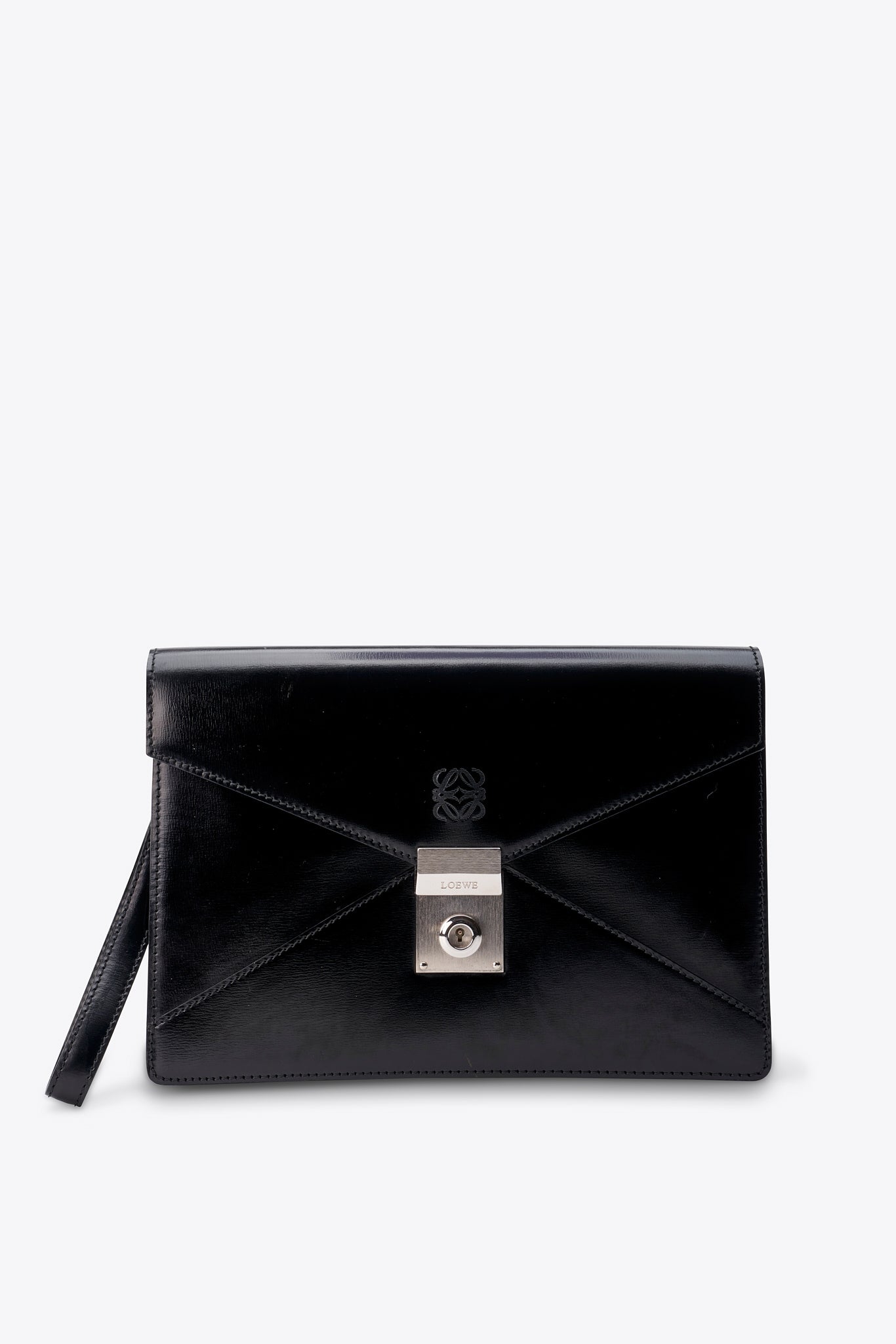 Loewe Vintage Black Leather Clutch Bag With Original Dust Bag