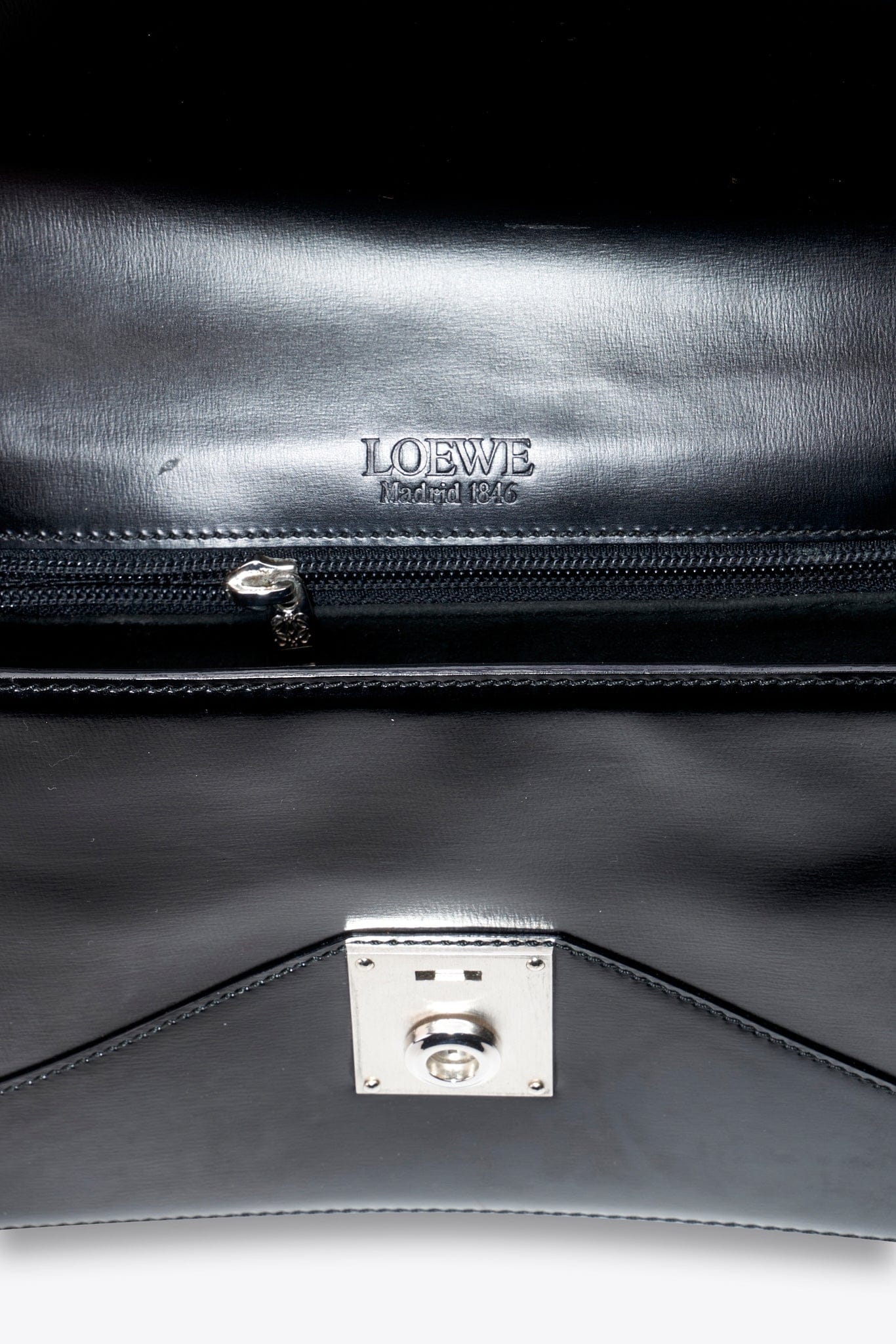 Loewe Vintage Black Leather Clutch Bag With Original Dust Bag