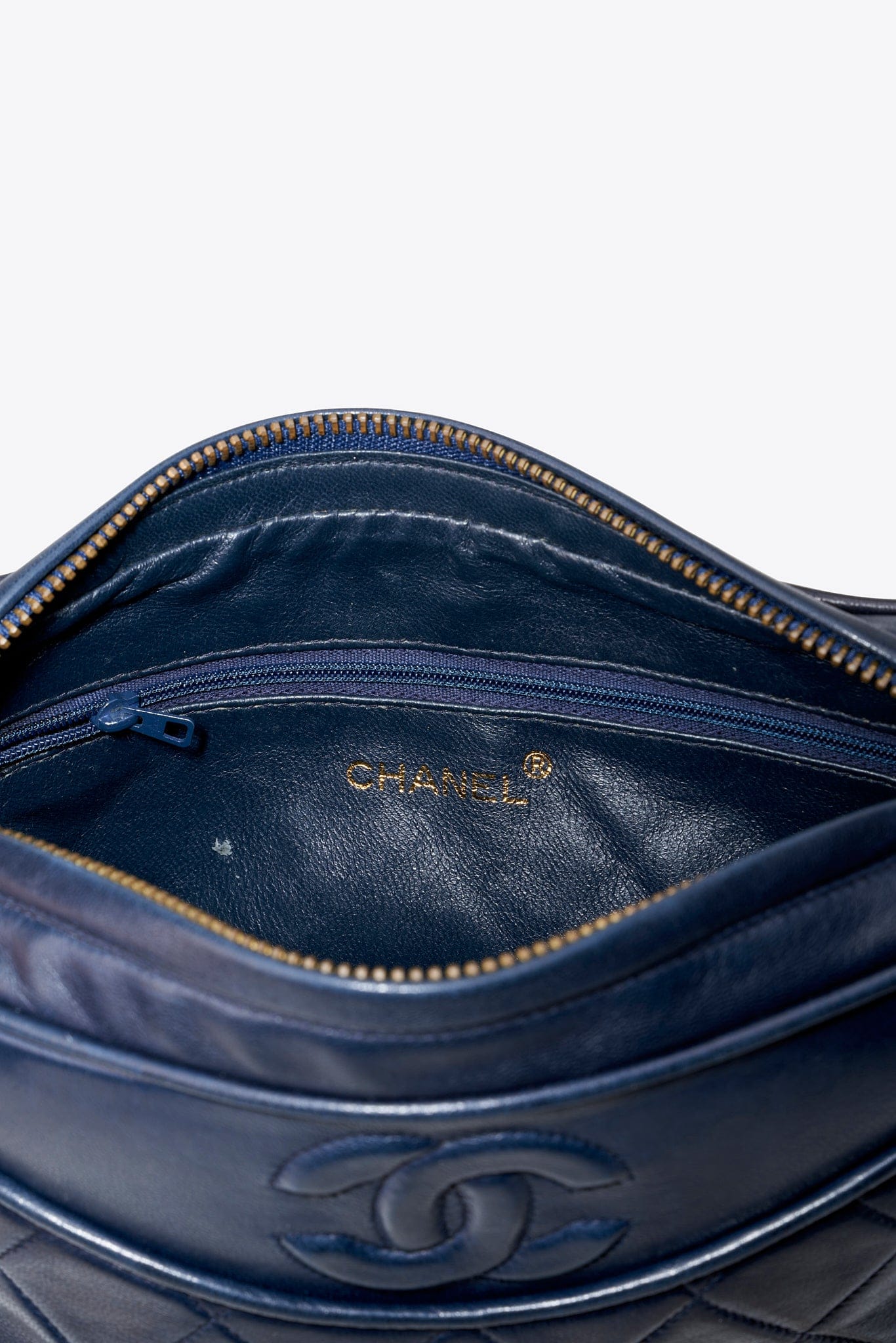 Vintage Chanel Quilted Navy Leather Camera Bag with Tassel