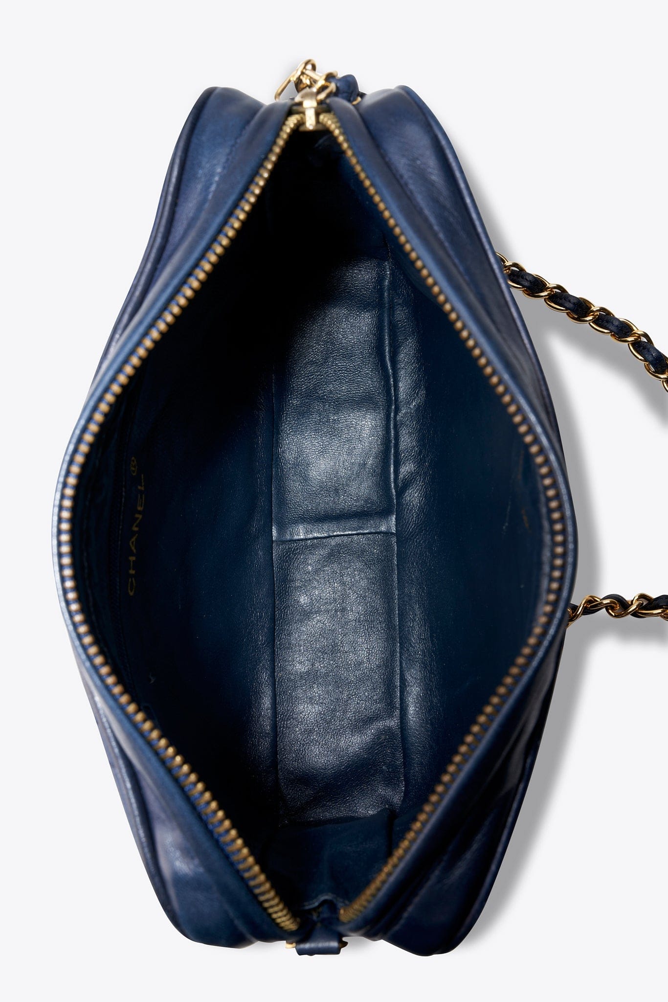 Vintage Chanel Quilted Navy Leather Camera Bag with Tassel