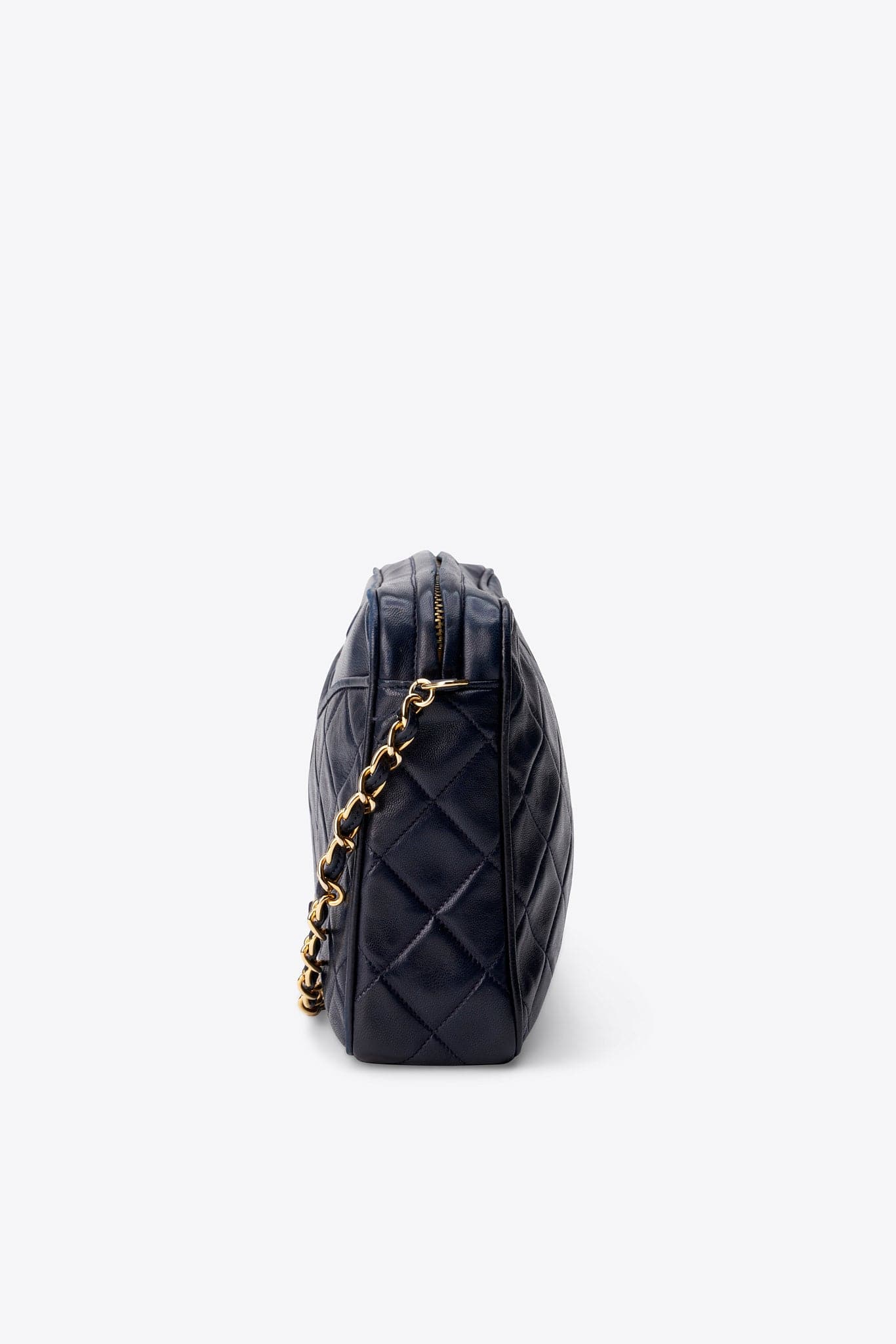 Vintage Chanel Quilted Navy Leather Camera Bag with Tassel