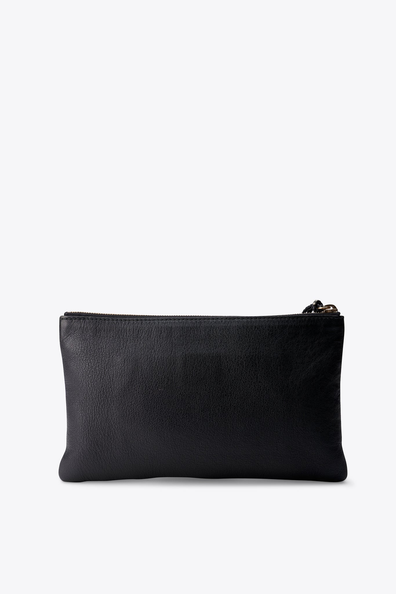 Vintage Chanel Black Leather Clutch Bag With Gold Hardware