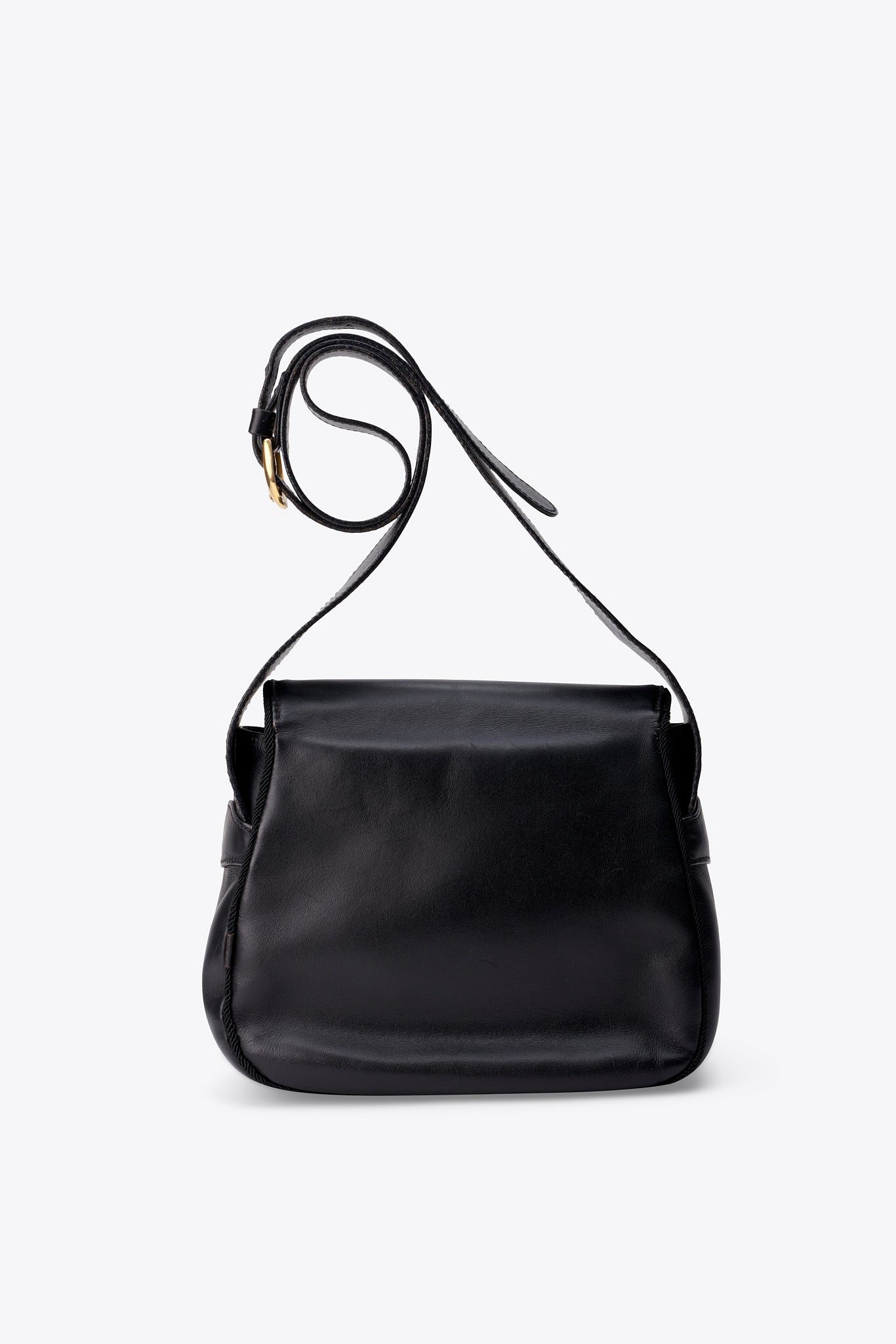 Vintage Christian Dior Gold Tassel Black Leather Shoulder Bag