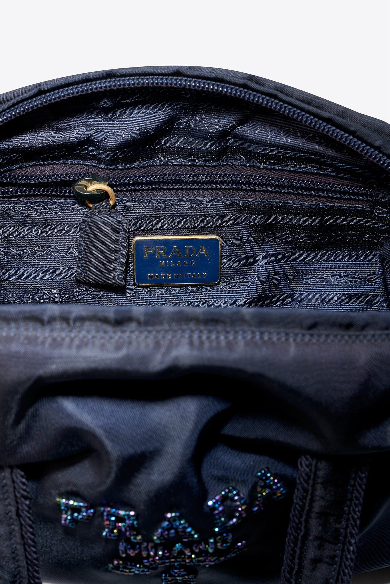 Vintage Prada Embellished Nylon Tassel Top Handle Bag