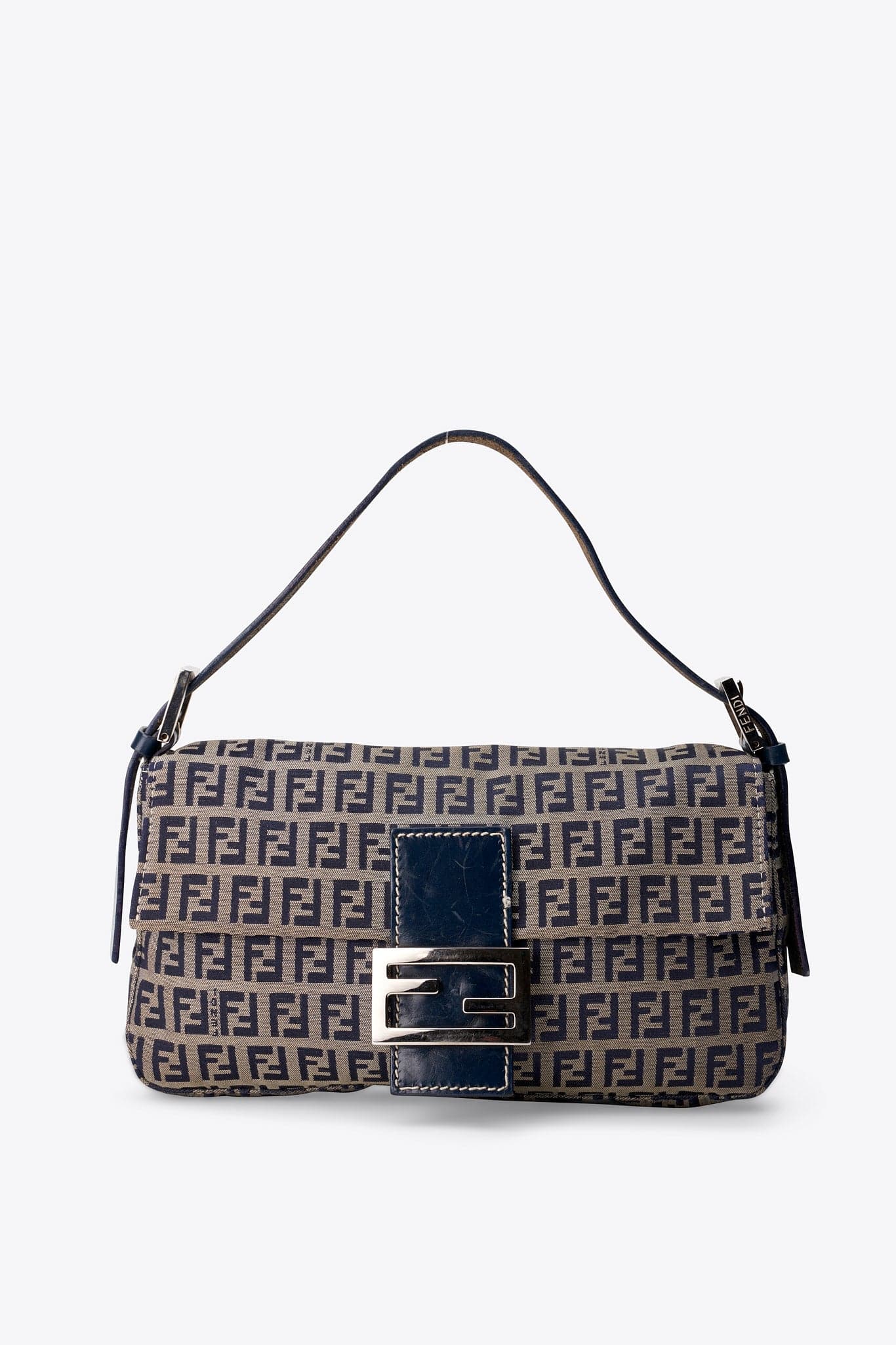 Vintage Fendi Zucchino Navy Shoulder Bag