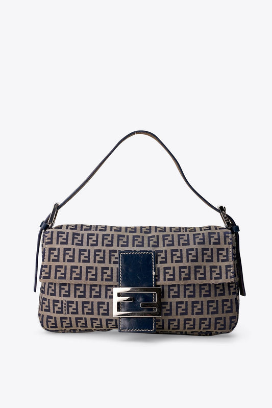 Vintage Fendi Zucchino Navy Shoulder Bag