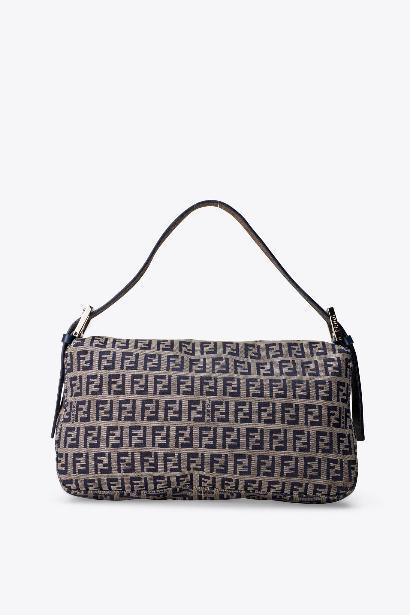 Vintage Fendi Zucchino Navy Shoulder Bag