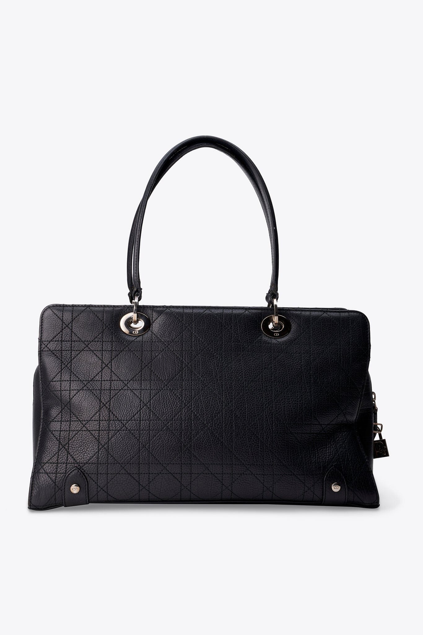 Vintage Christian Dior Black Cannage Leather East West Lady Dior Handbag