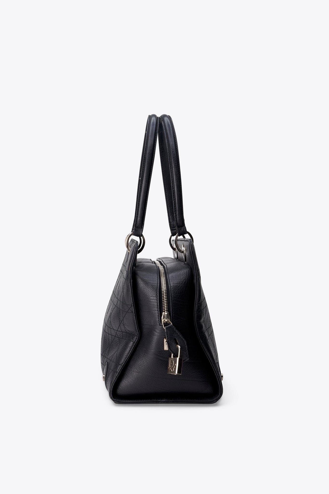 Vintage Christian Dior Black Cannage Leather East West Lady Dior Handbag