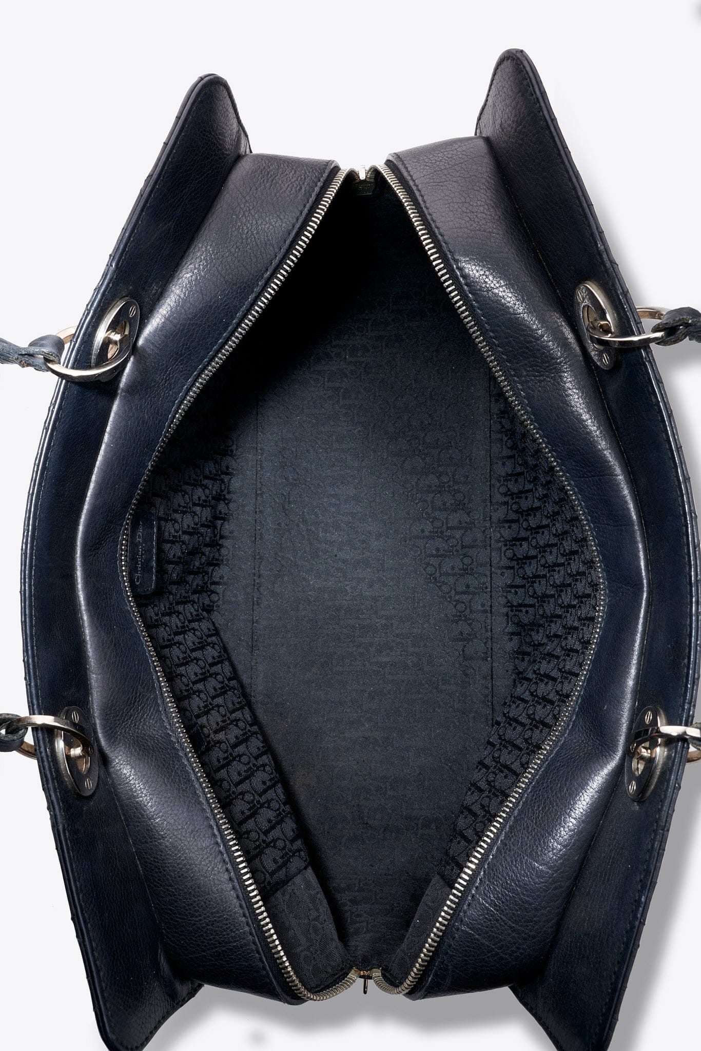 Vintage Christian Dior Black Cannage Leather East West Lady Dior Handbag