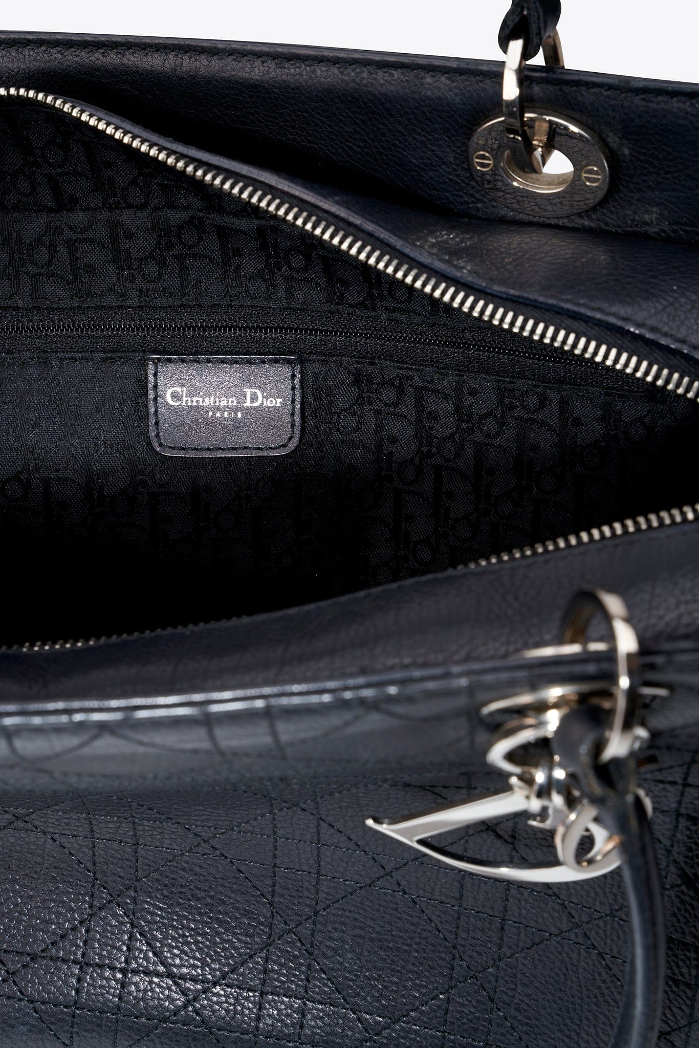 Vintage Christian Dior Black Cannage Leather East West Lady Dior Handbag