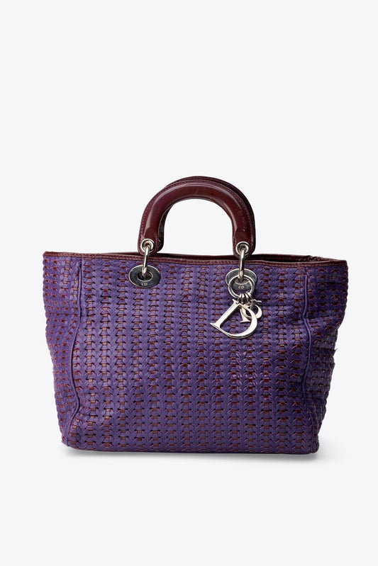 Vintage Christian Dior Purple Woven Leather Lady Dior Soft Tote