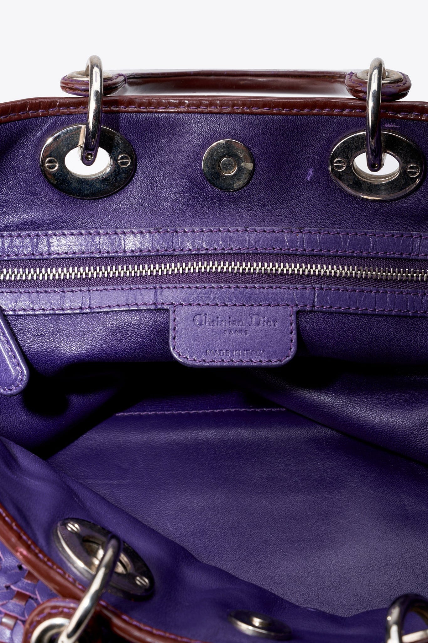 Vintage Christian Dior Purple Woven Leather Lady Dior Soft Tote