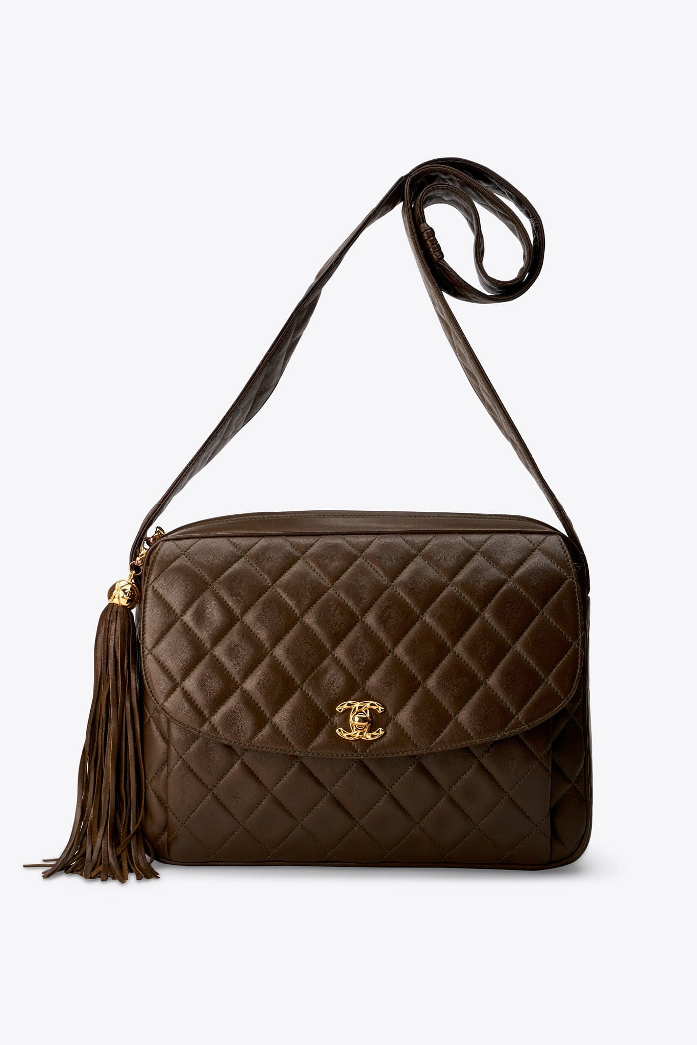 Vintage Chanel Brown Quilted Leather Camera Bag