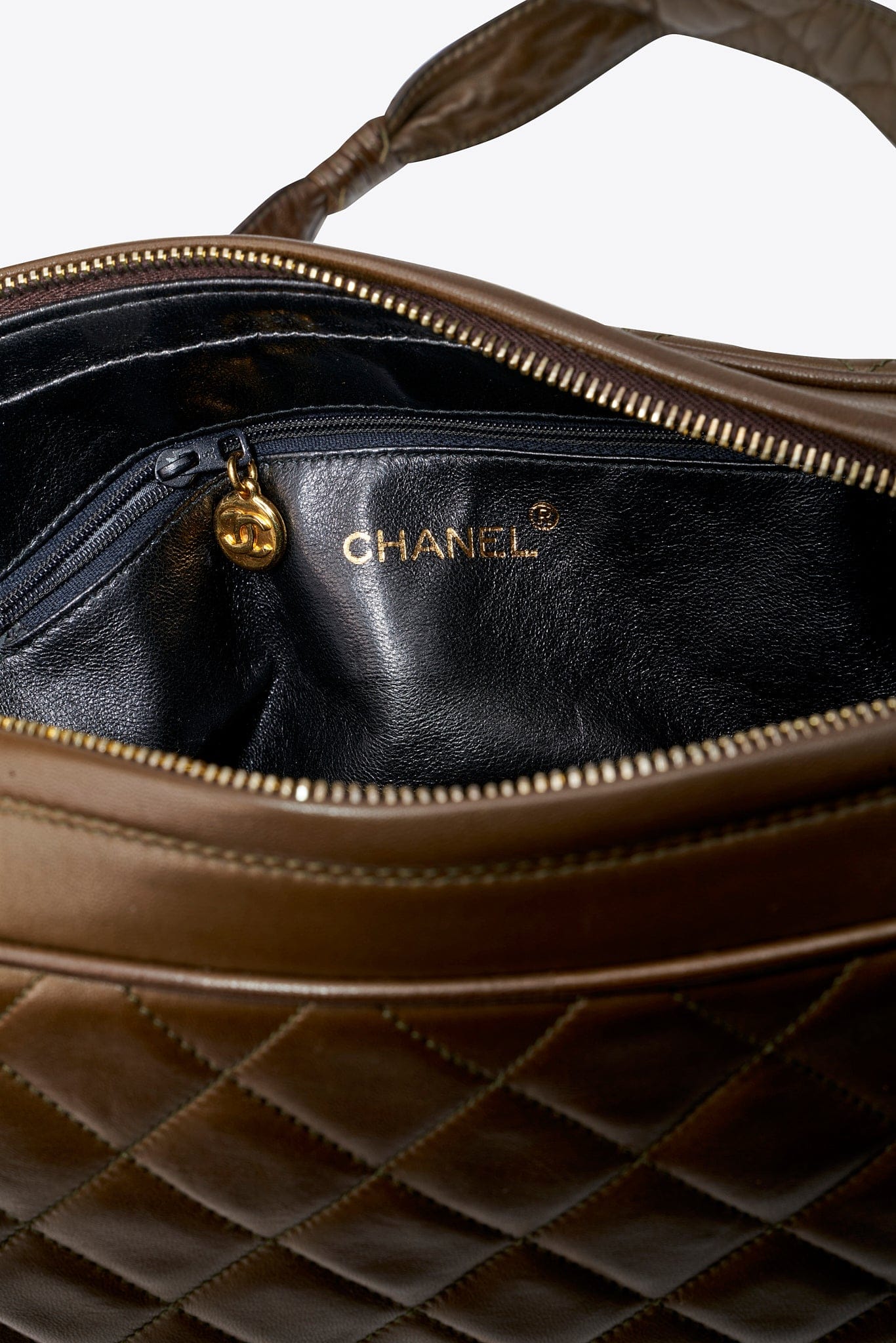 Vintage Chanel Olive Green Quilted Leather Camera Bag With Tassel