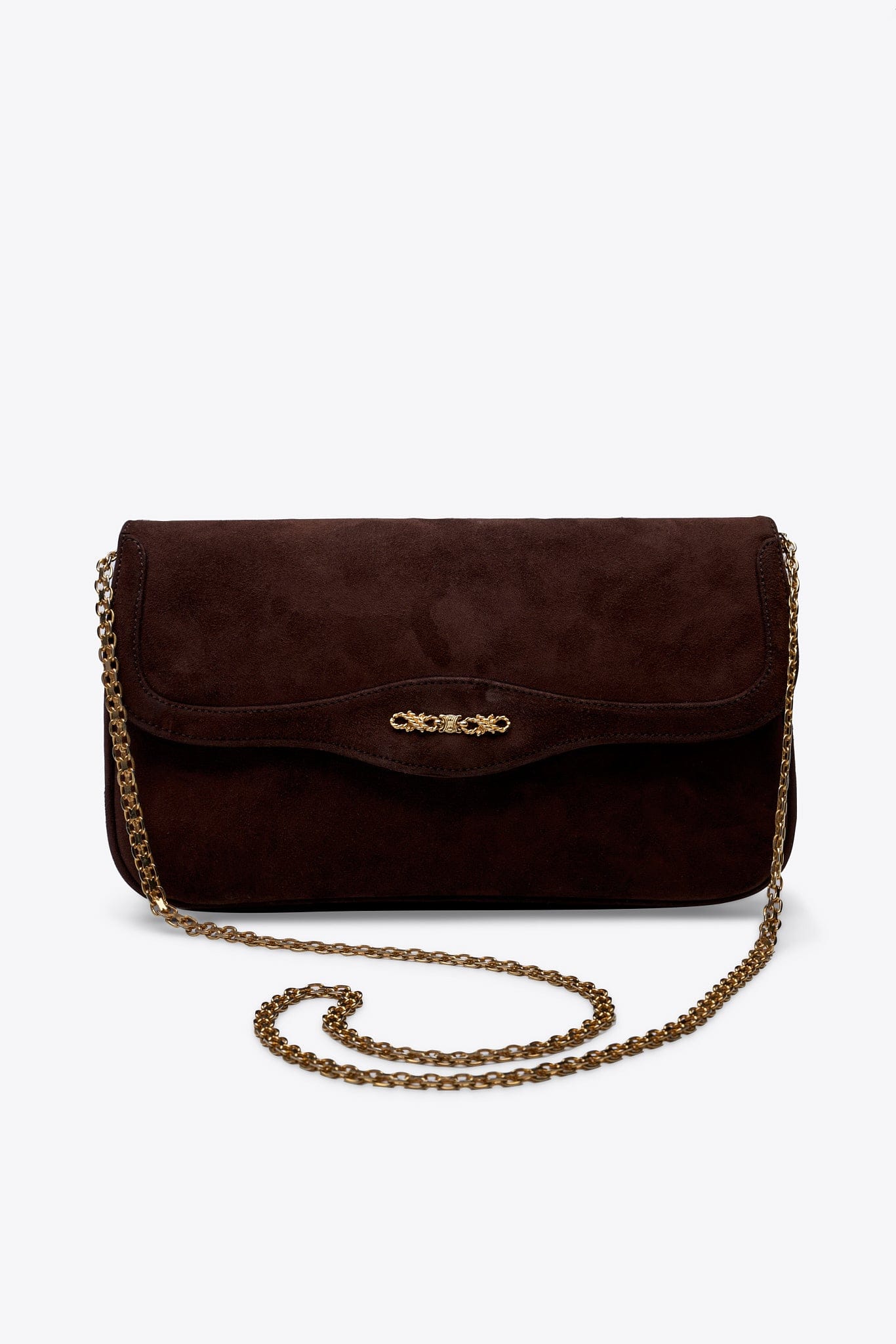 Vintage Celine Brown Suede Chain Shoulder Bag