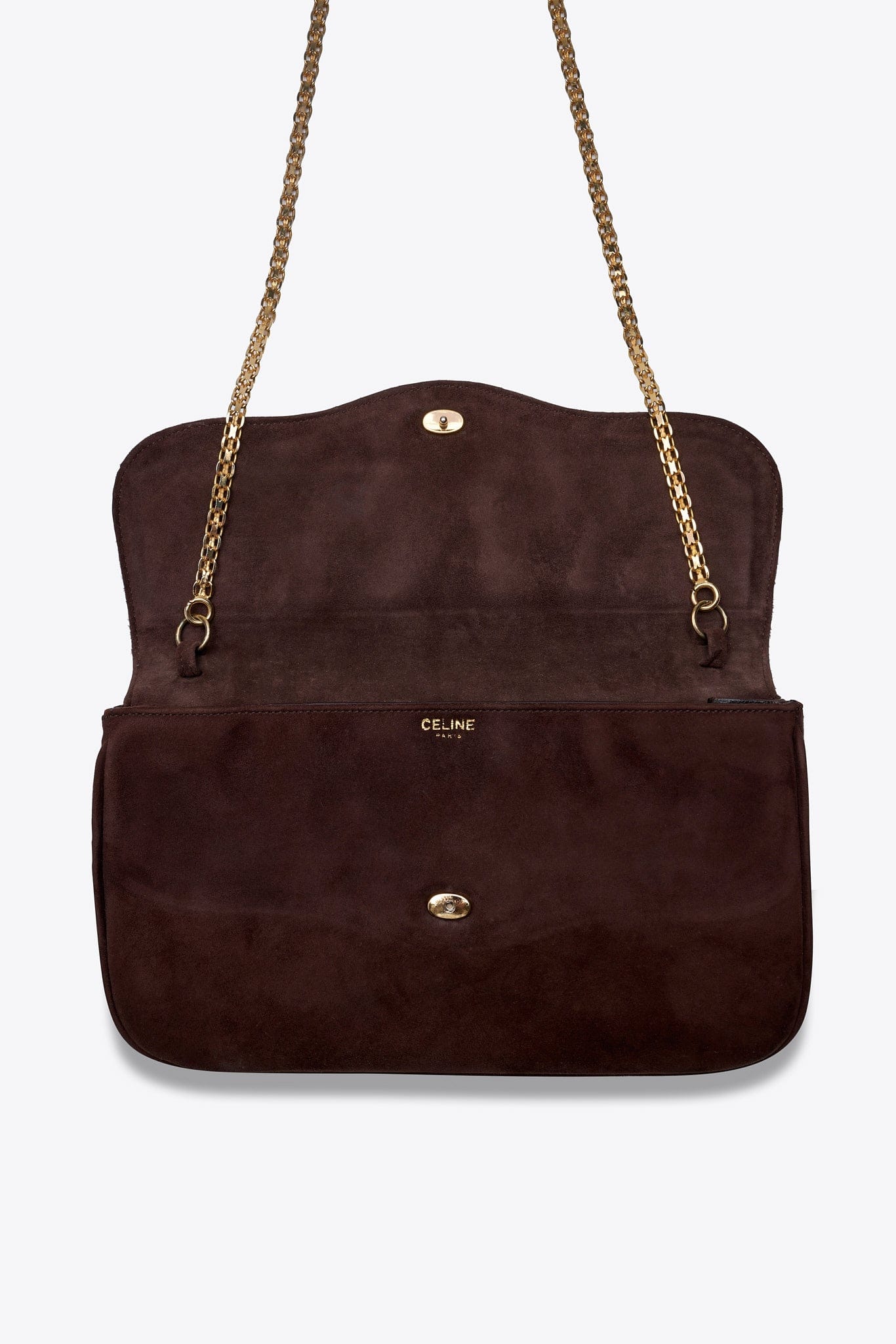 Vintage Celine Brown Suede Chain Shoulder Bag