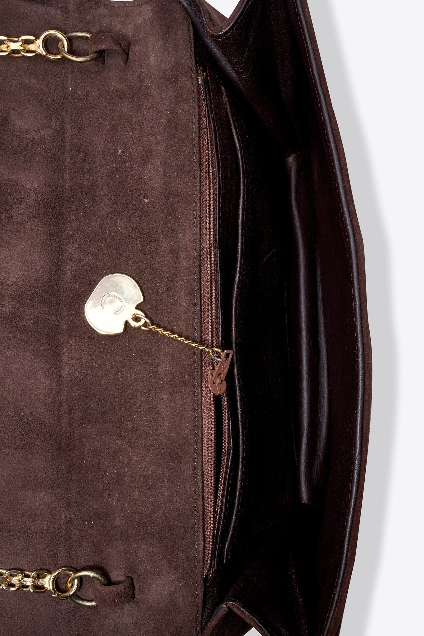 Vintage Celine Brown Suede Chain Shoulder Bag