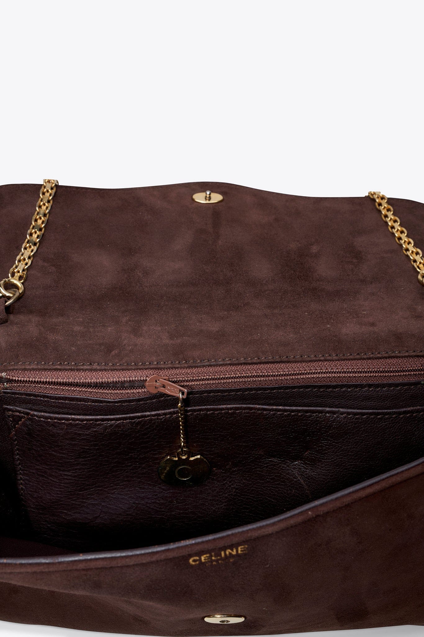 Vintage Celine Brown Suede Chain Shoulder Bag