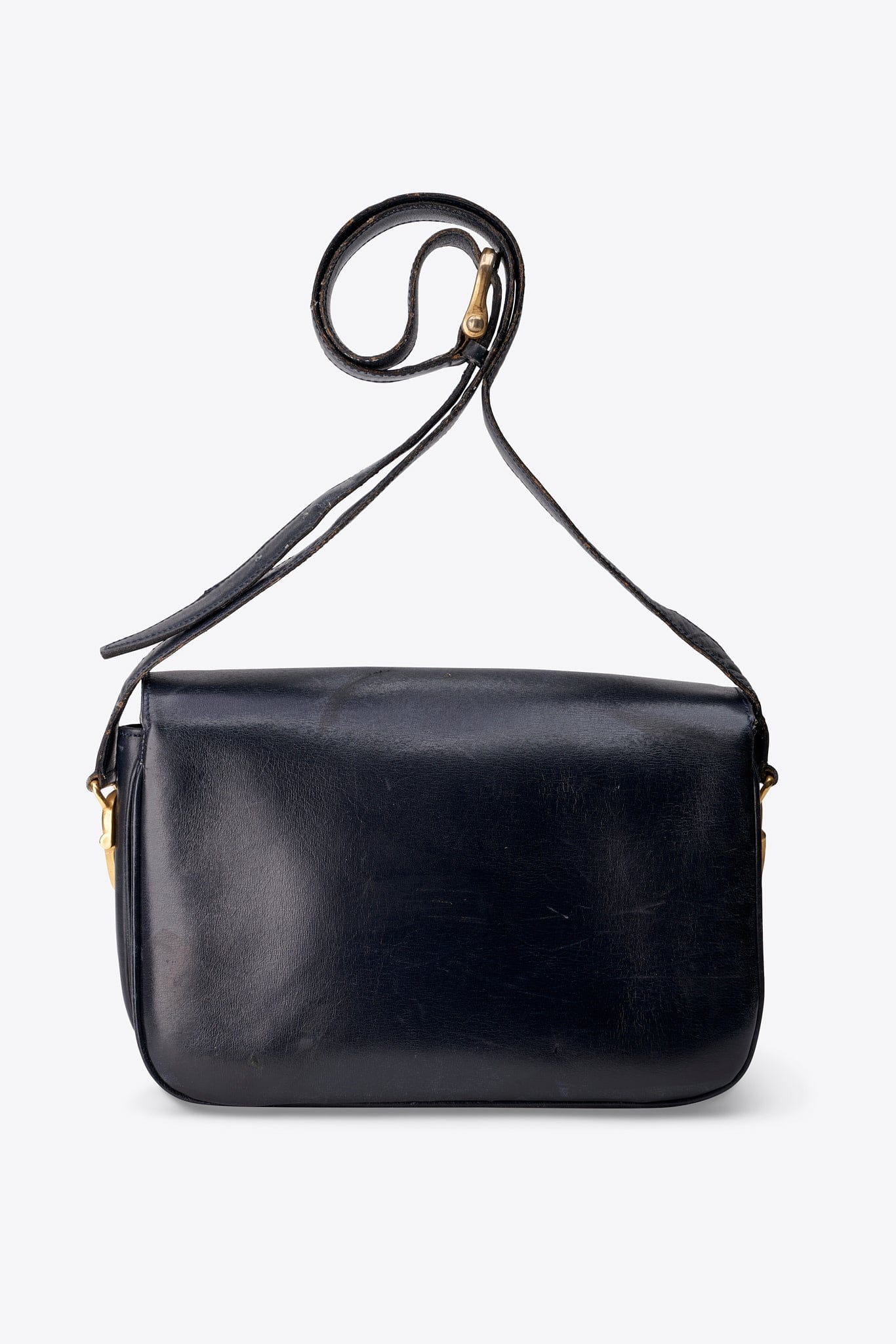 Celine Navy Leather Box Shoulder Bag with Gold Tone Hardware