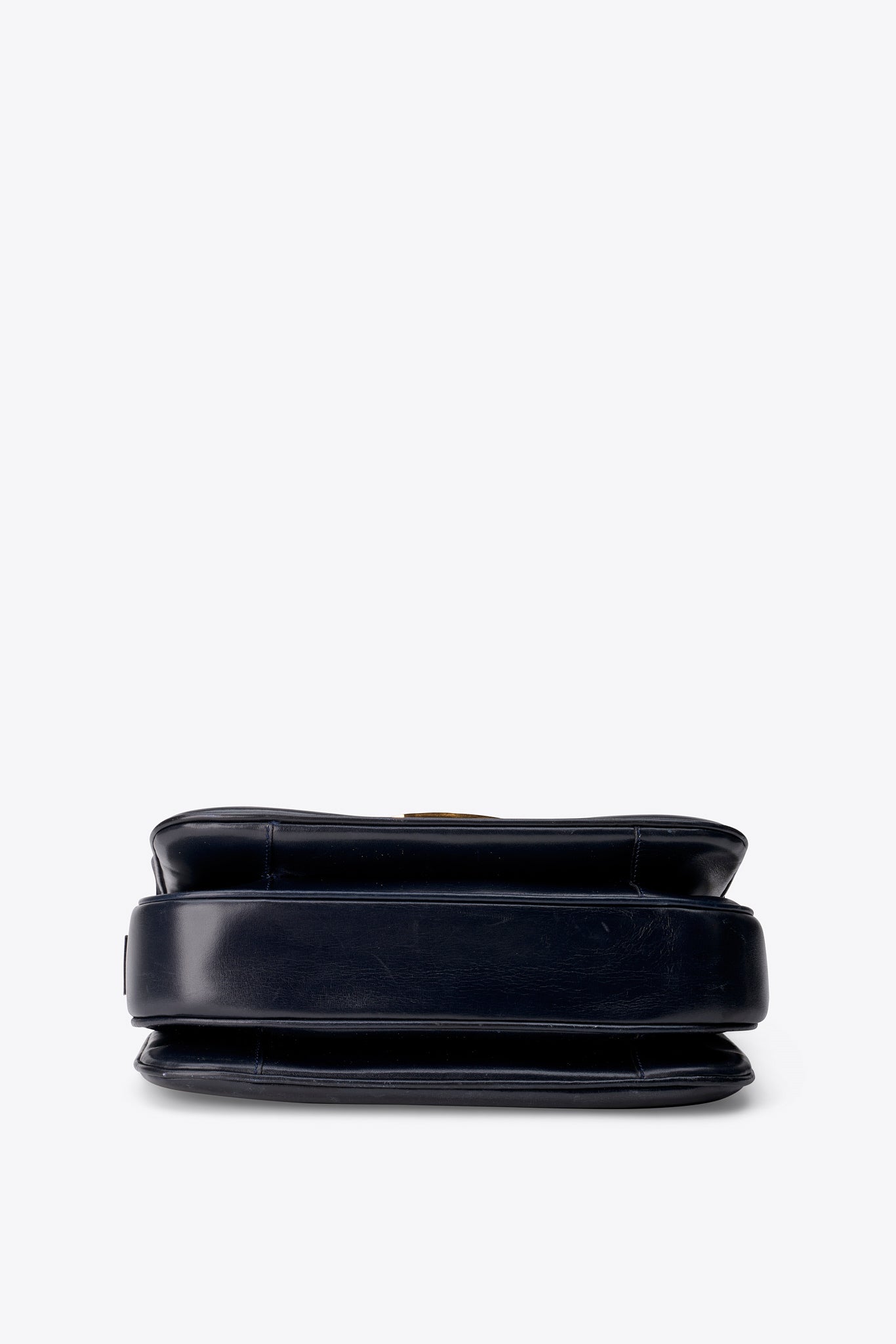 Celine Navy Leather Box Shoulder Bag with Gold Tone Hardware