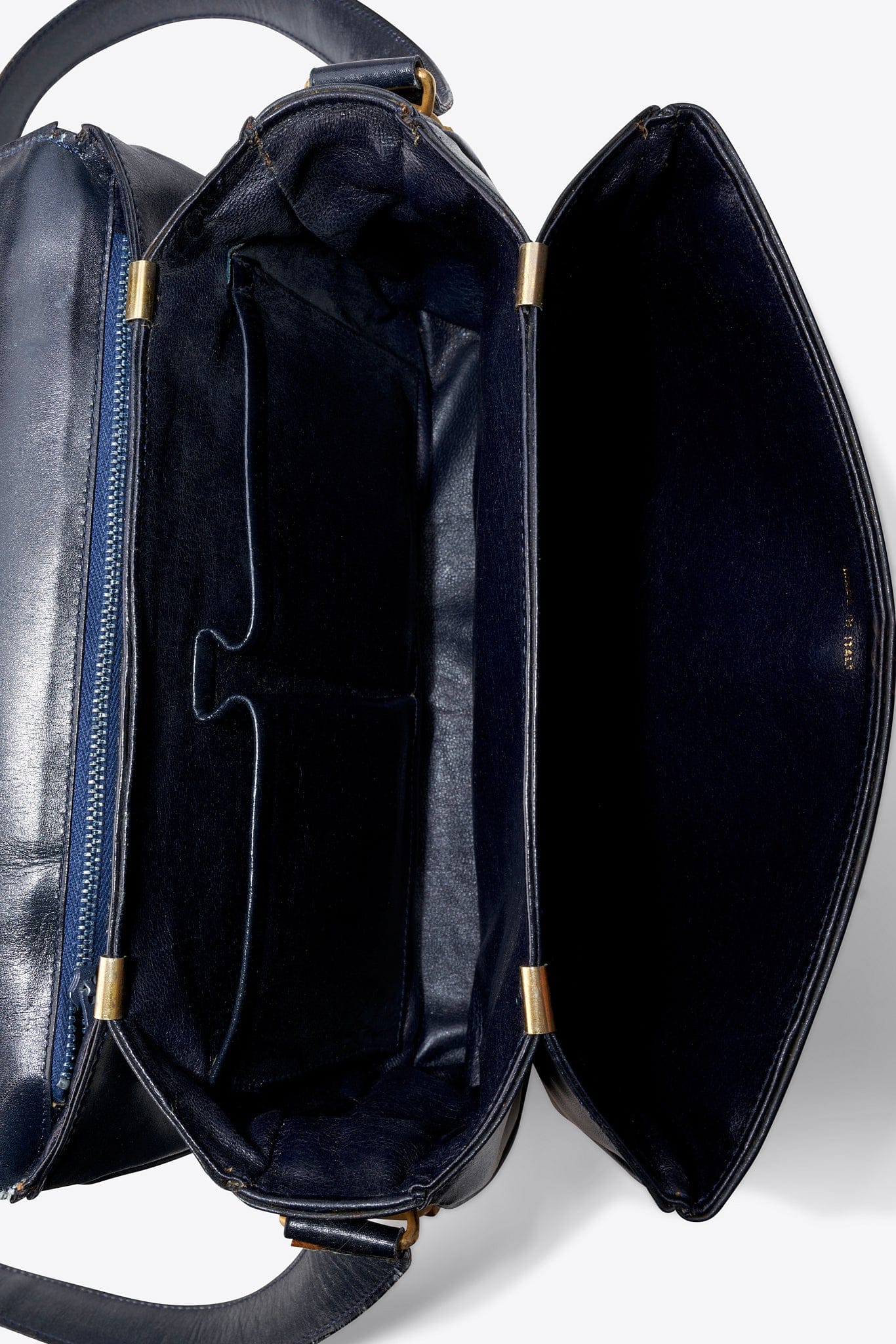 Celine Navy Leather Box Shoulder Bag with Gold Tone Hardware