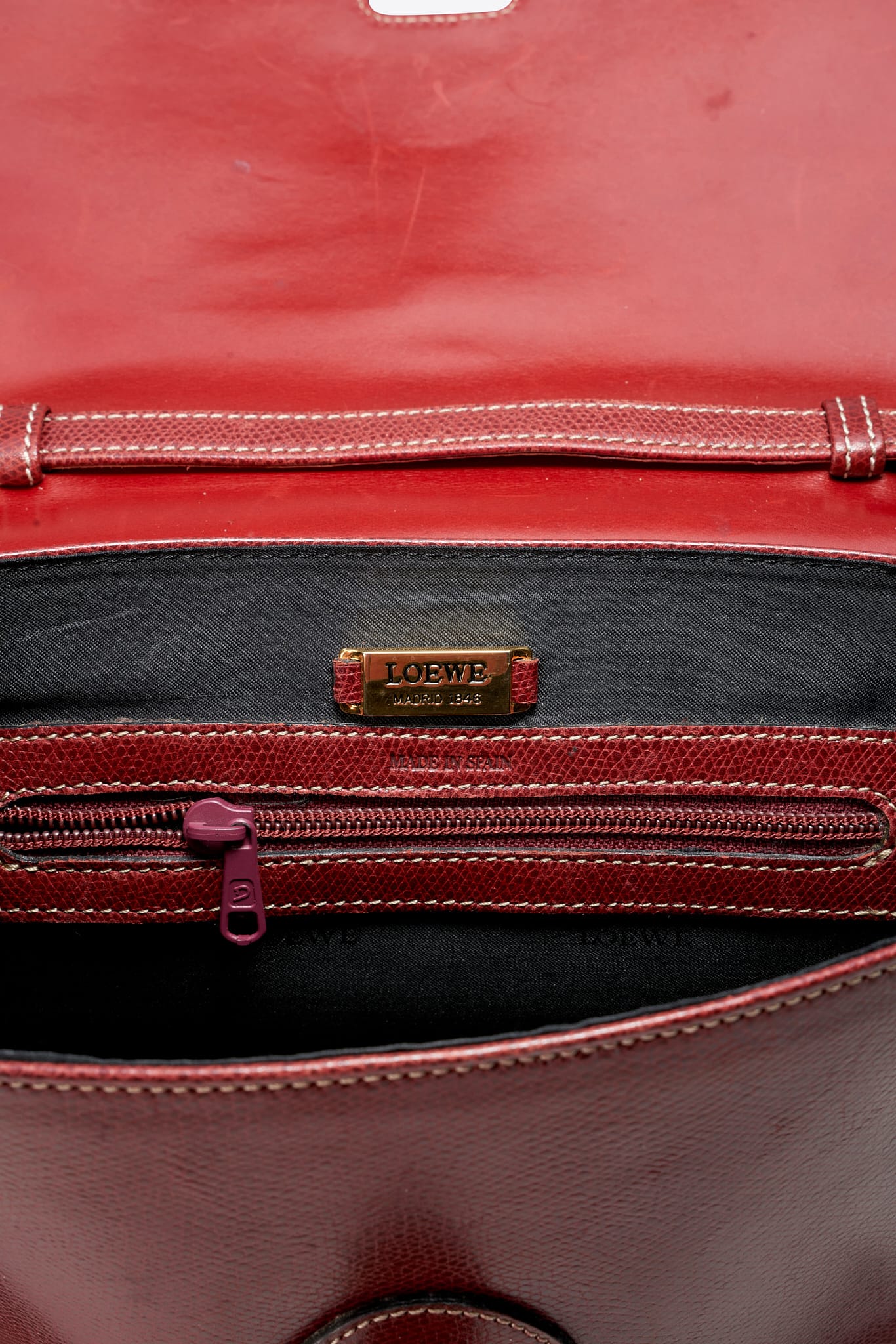 Vintage Loewe Leather Shoulder Bag Red