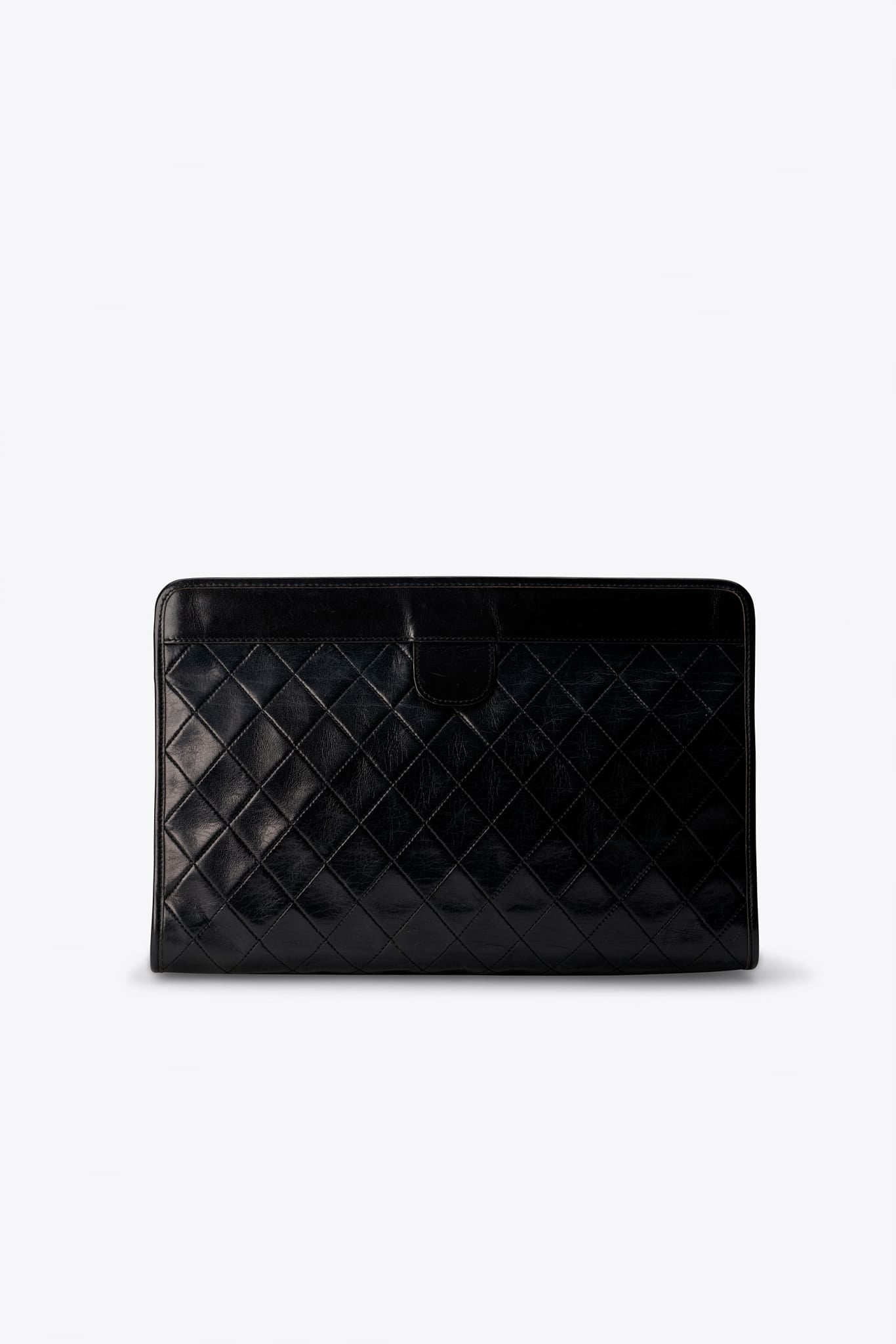 Vintage Chanel Black Leather Clutch Bag With Gold Hardware