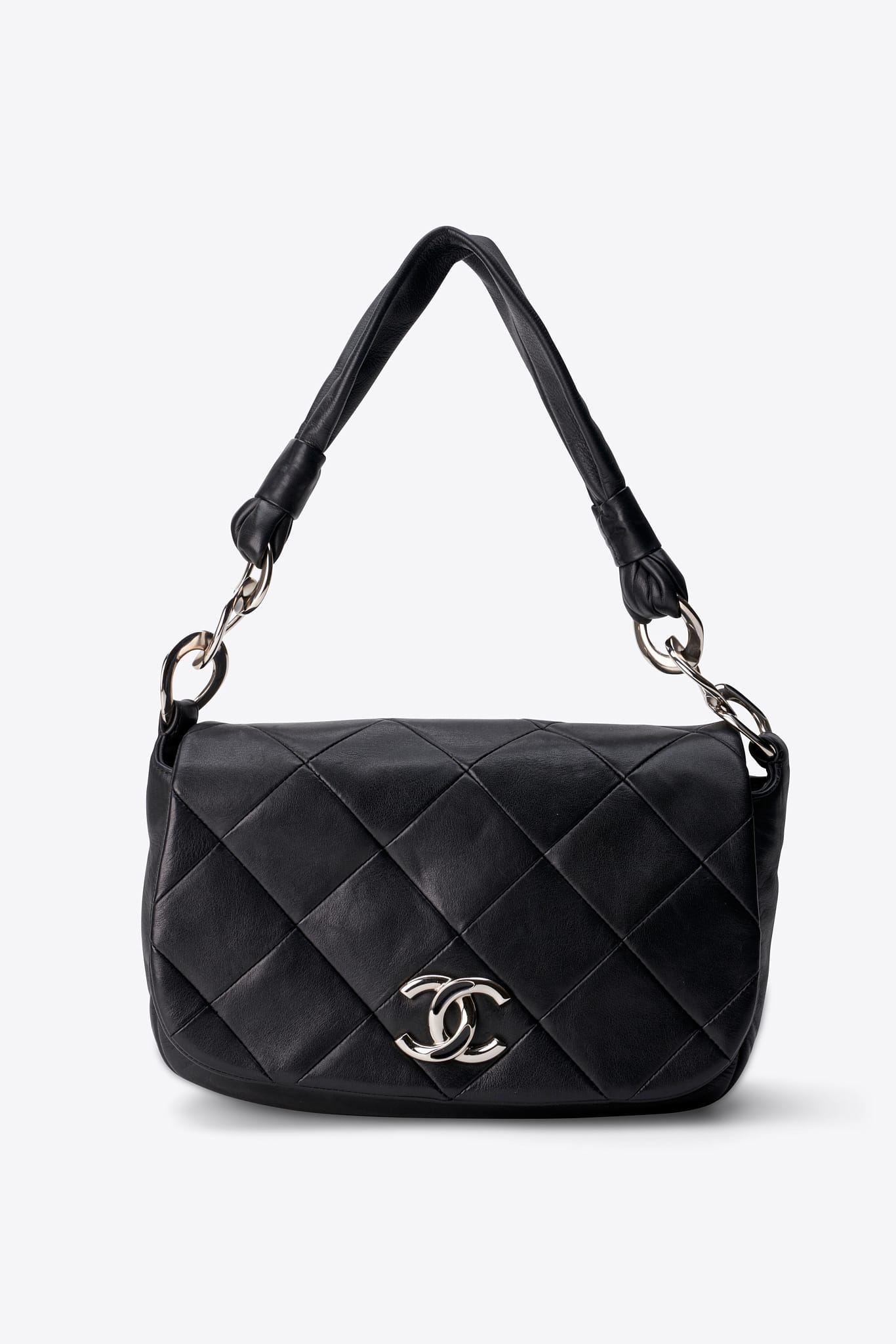 Vintage Chanel Black Leather Single Flap Shoulder Bag