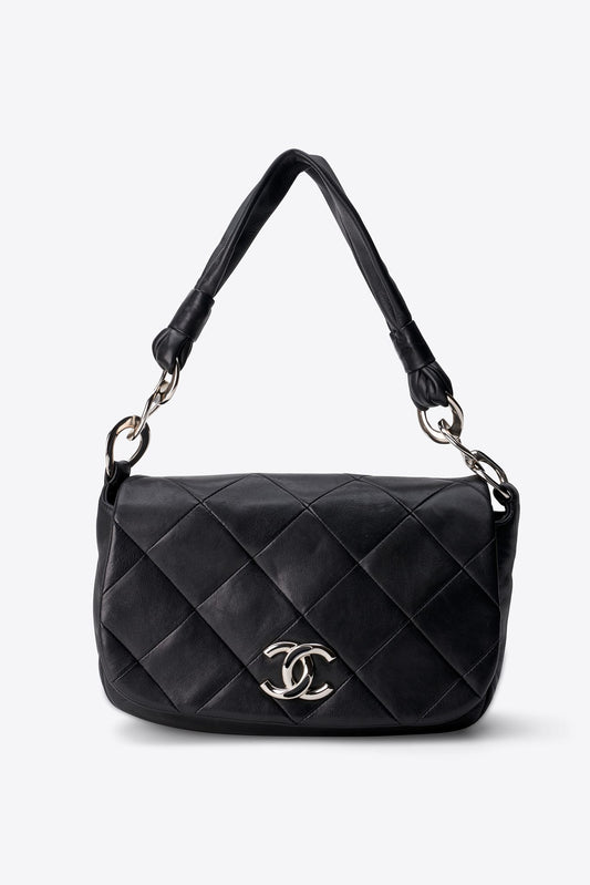 Vintage Chanel Black Leather Single Flap Shoulder Bag