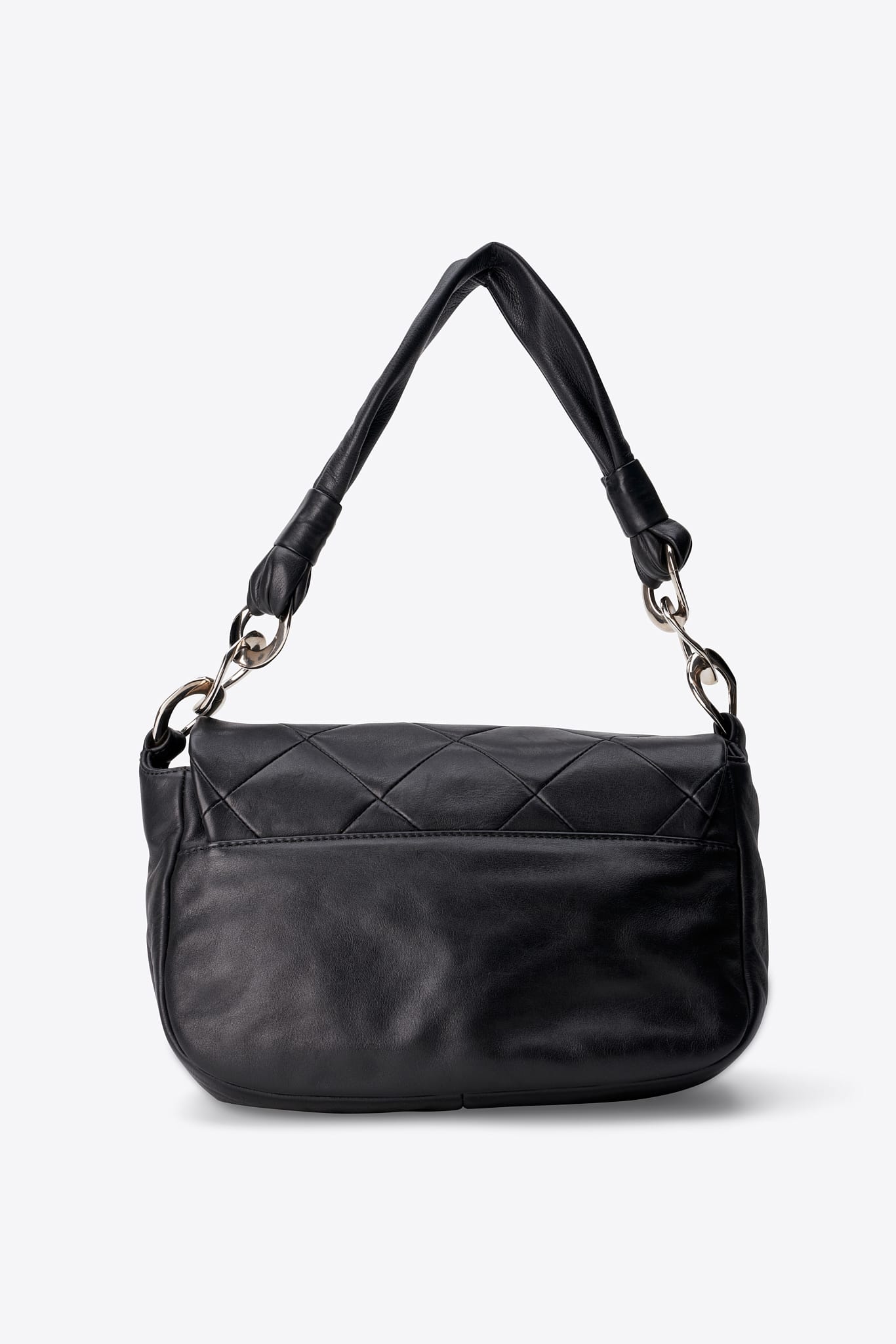 Vintage Chanel Black Leather Single Flap Shoulder Bag